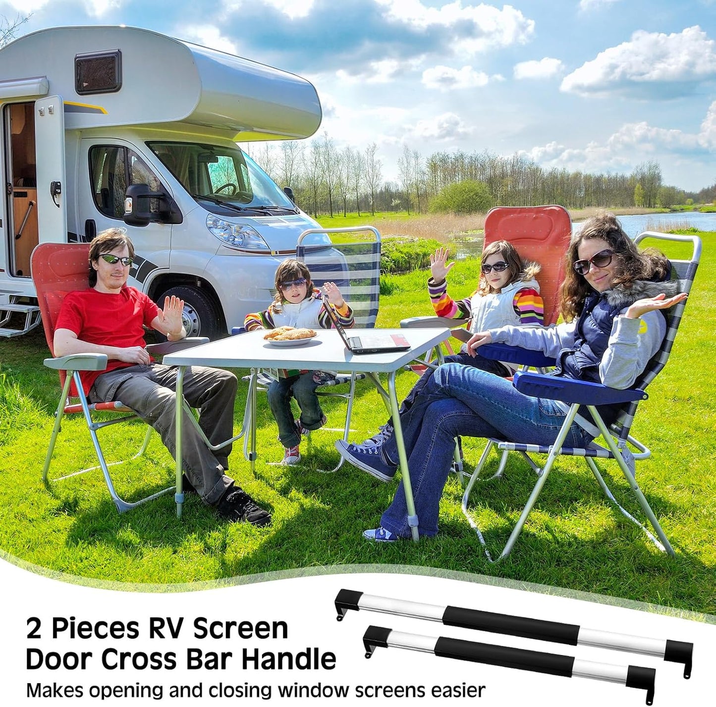 2 Pcs RV Screen Door Handle Cross Bar, Adjustable Camper Door Grab Bar 21-5/8 to 28-5/8 with Non Slip Grip Aluminum Support Handle for Trailer, Motorhome, Truck, Camping, Travel RV Accessories