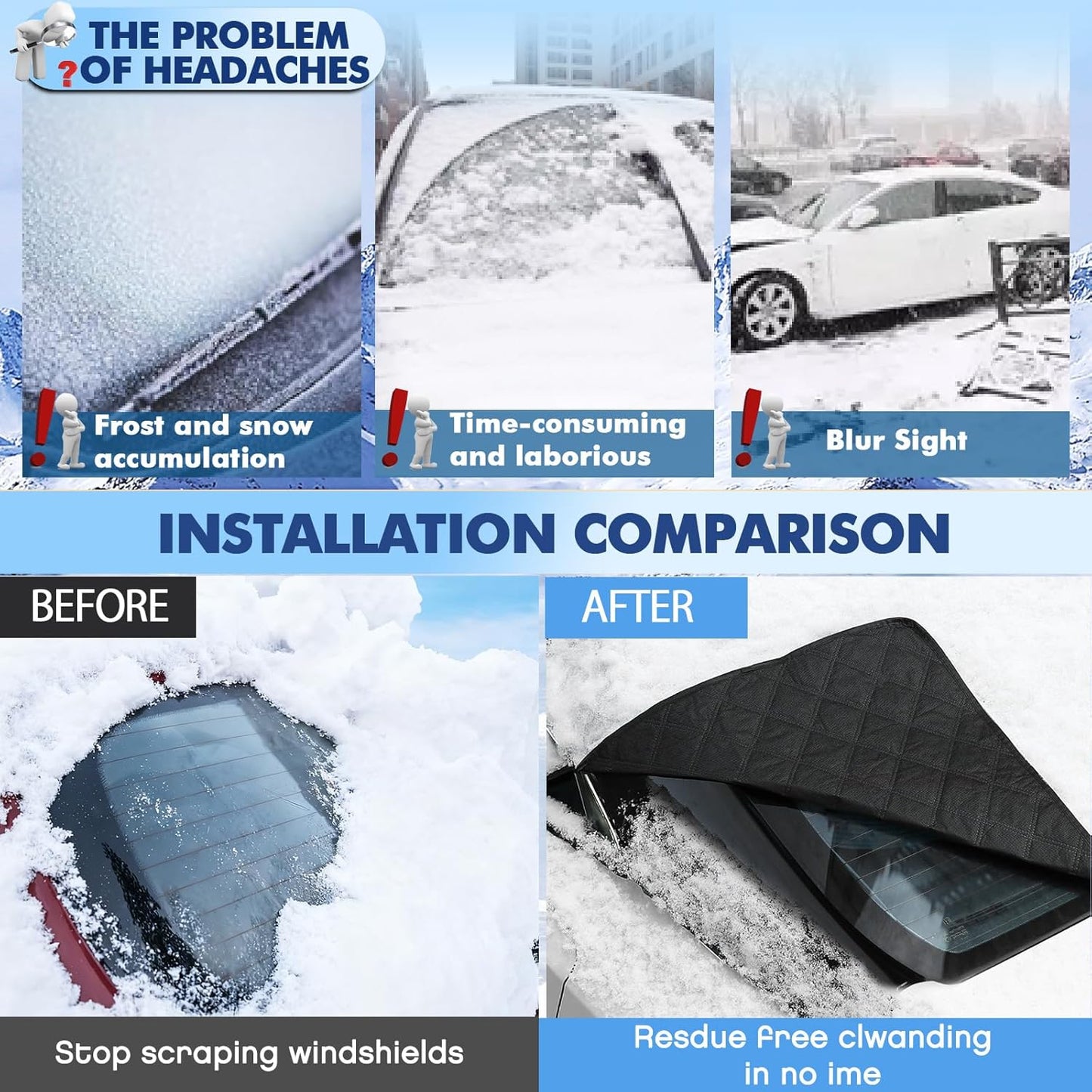 2 Piece Car Windshield Sunshade Set, Front & Rear Window Sun Shade with Magnetic Edges and Side Mirror Covers, Foldable Sun Visor, Blocks UV Rays and Keeps Car Cool(Unobstructed Rearview,Silver)