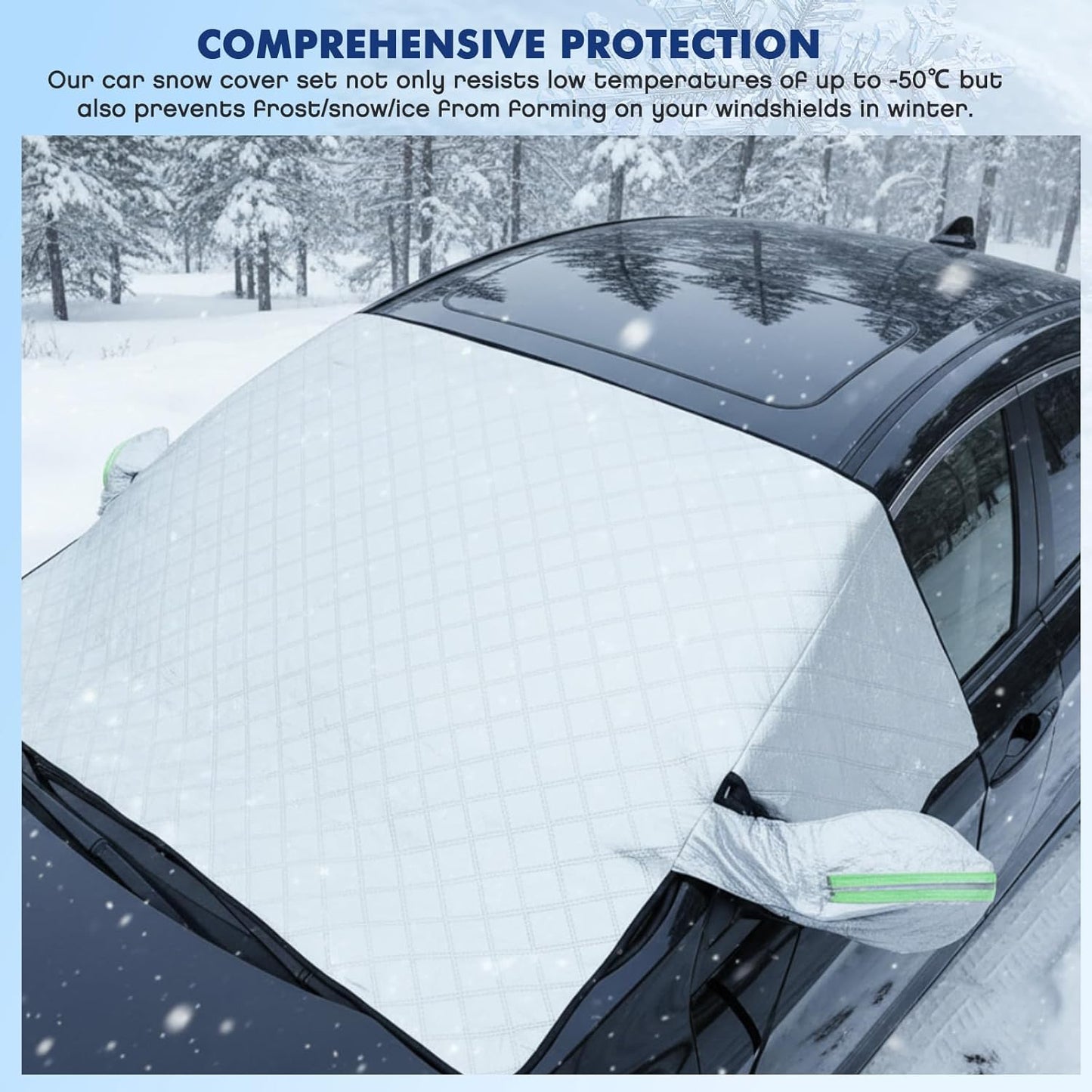 2 Piece Car Windshield Sunshade Set, Front & Rear Window Sun Shade with Magnetic Edges and Side Mirror Covers, Foldable Sun Visor, Blocks UV Rays and Keeps Car Cool(Unobstructed Rearview,Silver)