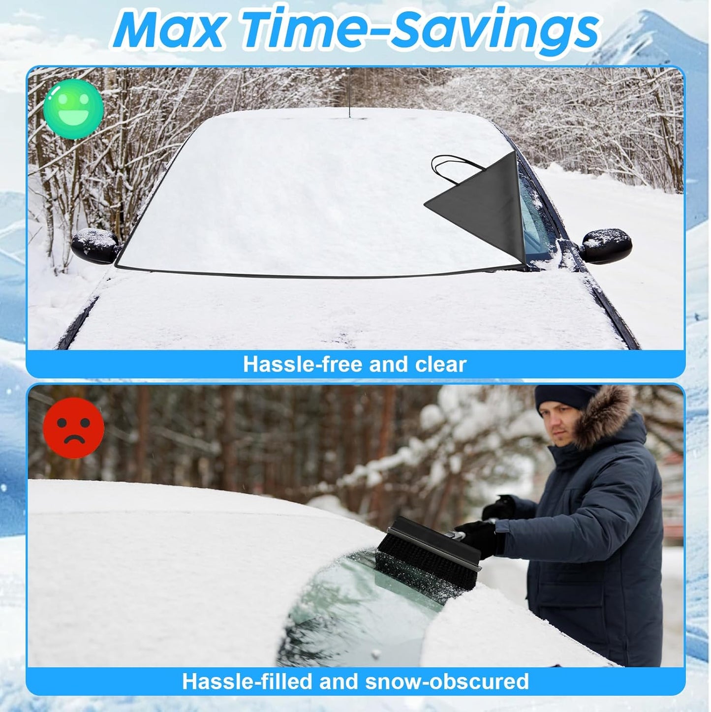Windshield Cover for Ice and Snow Heavy Duty 600d Oxford Fabric Windshield Protector for Cars Suvs Trucks Secure Fit Waterproof Frost Cover for Winter Car Accessories, Black, 69"x42"