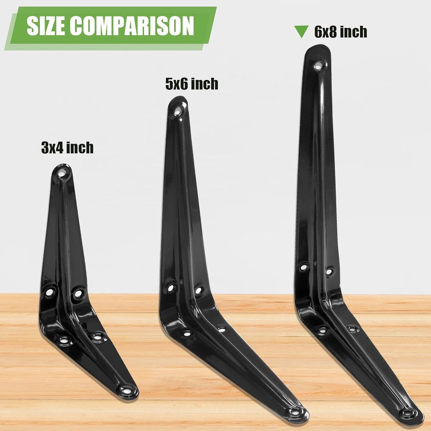 24 Pack Shelf Brackets 8 x 6 Inch, Heavy Duty Black Metal Floating Shelf Bracket, L Bracket Corner Brace Support J Bracket, Decorative Joint Angle Bracket for Hanging