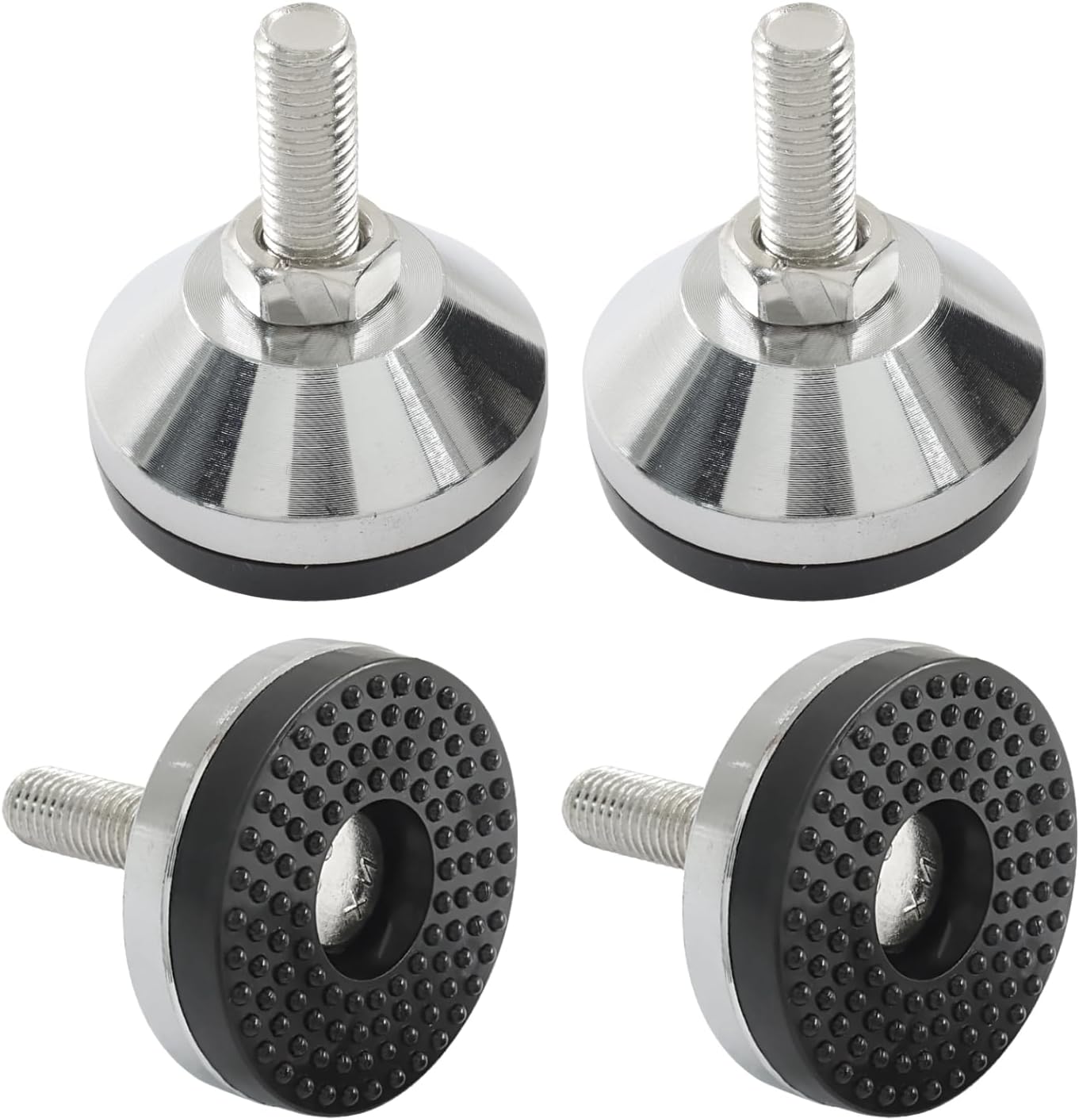 4 Pack Heavy Duty Leveling Feet, Adjustable Leg Leveler Anti Skid Furniture Feet, Threaded Rubber Swivel Levelers for Workbench/Machine/Cabinet(D60xM12x40), Silver + Black