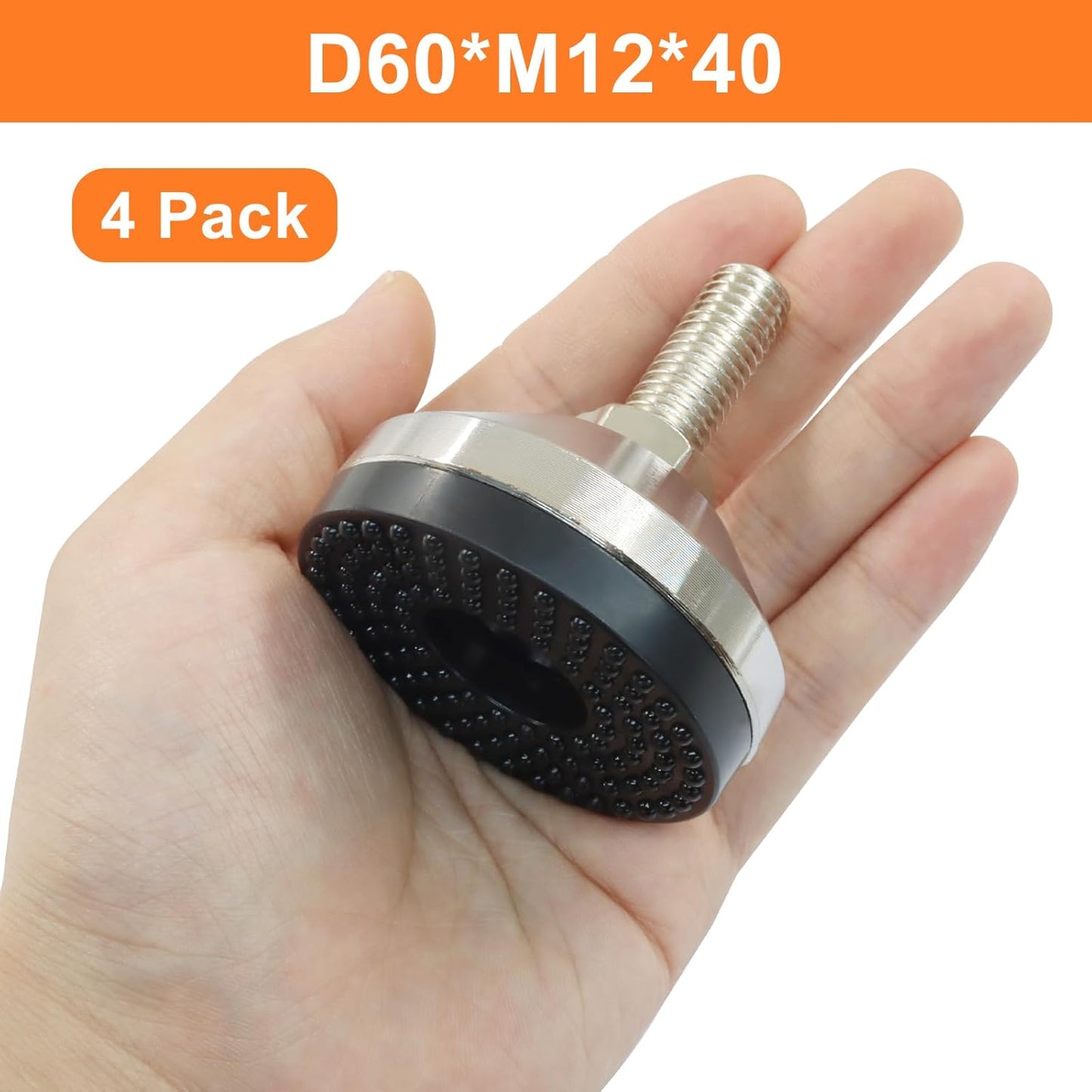 4 Pack Heavy Duty Leveling Feet, Adjustable Leg Leveler Anti Skid Furniture Feet, Threaded Rubber Swivel Levelers for Workbench/Machine/Cabinet(D60xM12x40), Silver + Black