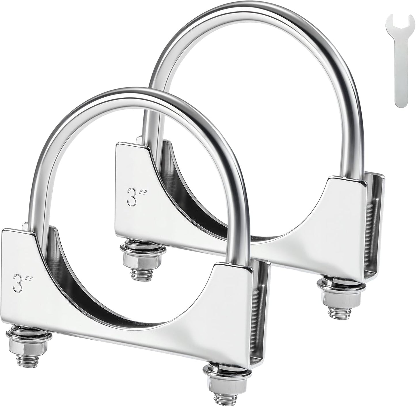 3" Heavy Duty U Bolt Exhaust Clamp, 3 Inch Stainless Steel U Muffler Clamps, Saddle Style, 2PCS