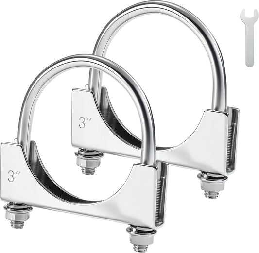 3" Heavy Duty U Bolt Exhaust Clamp, 3 Inch Stainless Steel U Muffler Clamps, Saddle Style, 2PCS
