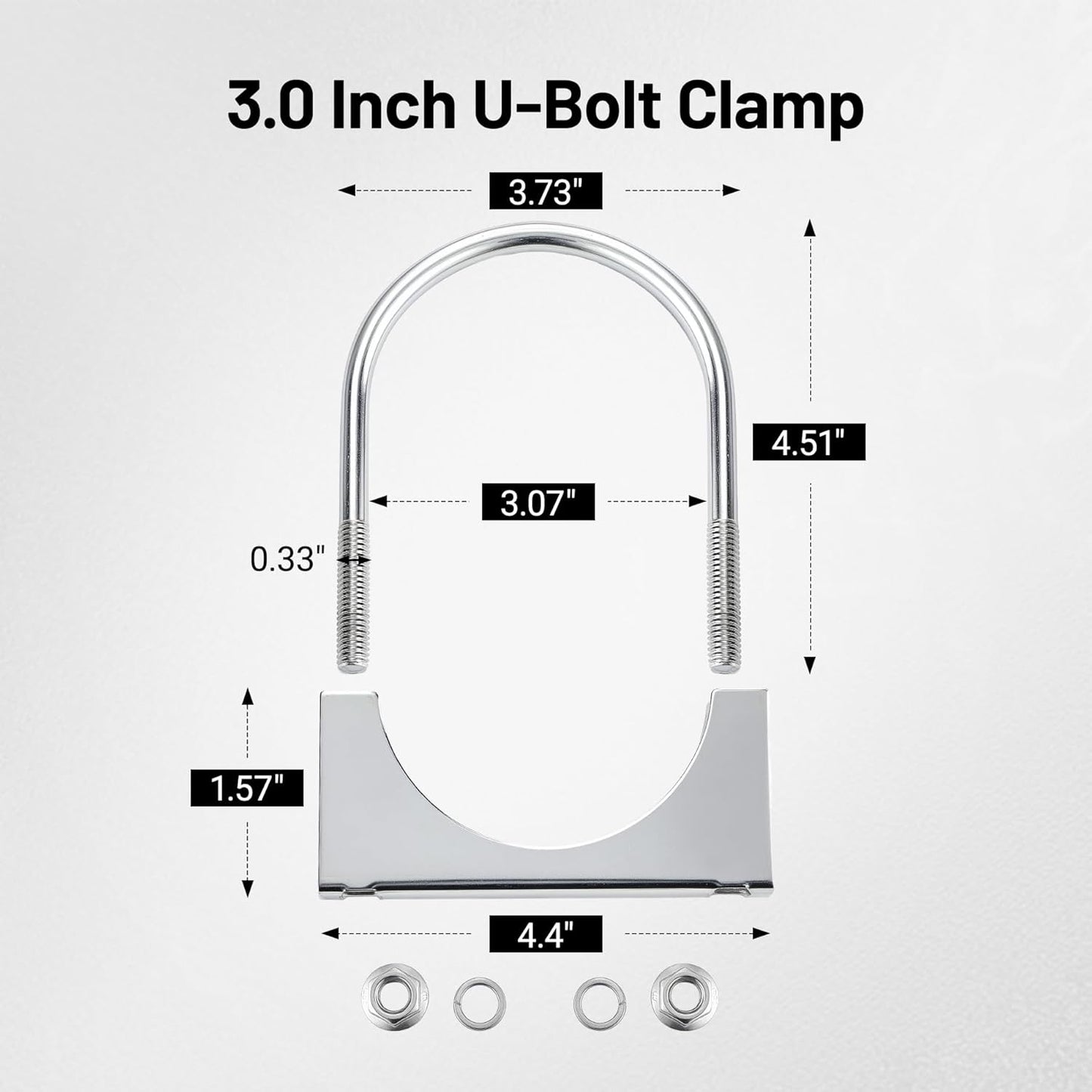 3" Heavy Duty U Bolt Exhaust Clamp, 3 Inch Stainless Steel U Muffler Clamps, Saddle Style, 2PCS
