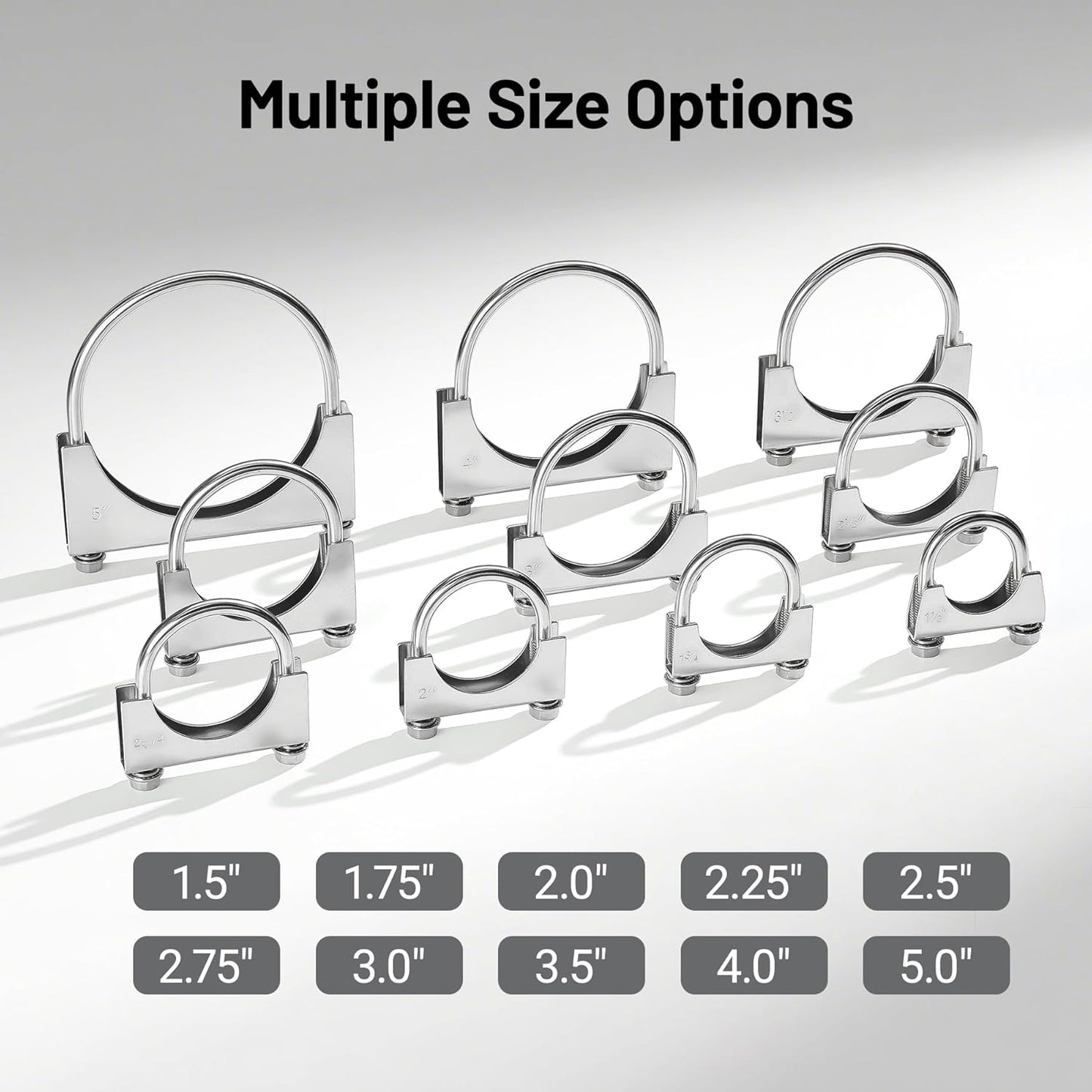 3" Heavy Duty U Bolt Exhaust Clamp, 3 Inch Stainless Steel U Muffler Clamps, Saddle Style, 2PCS