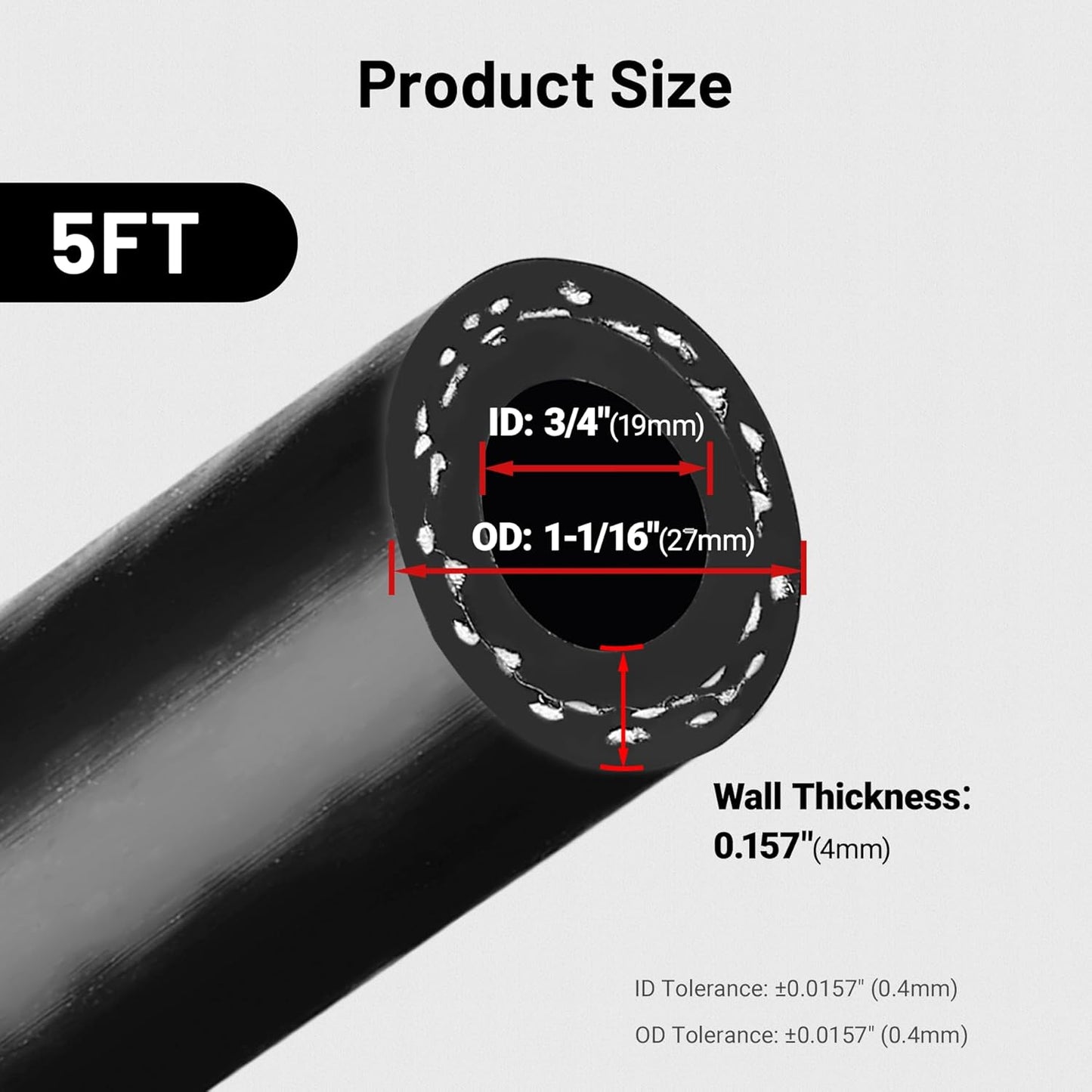 3/4" Silicone Heater Hose Radiator Coolant Hose Straight SAE J20R3 CLASS-A 60PSI 5FT Black
