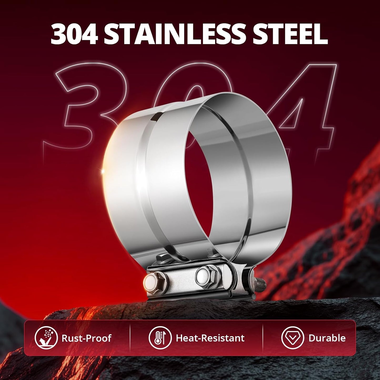 4.0'' Exhaust Clamp, Lap Joint Band Clamp Stainless Steel for Pipes, Mufflers, Catalytic Converters (1PCS, 4.0 inch)