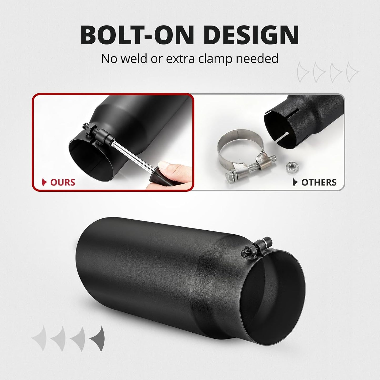 5" to 6" Diesel Exhaust Tip for Trucks, Universal Bolt-On, Black Powder Coated Stainless Steel, 15" Length
