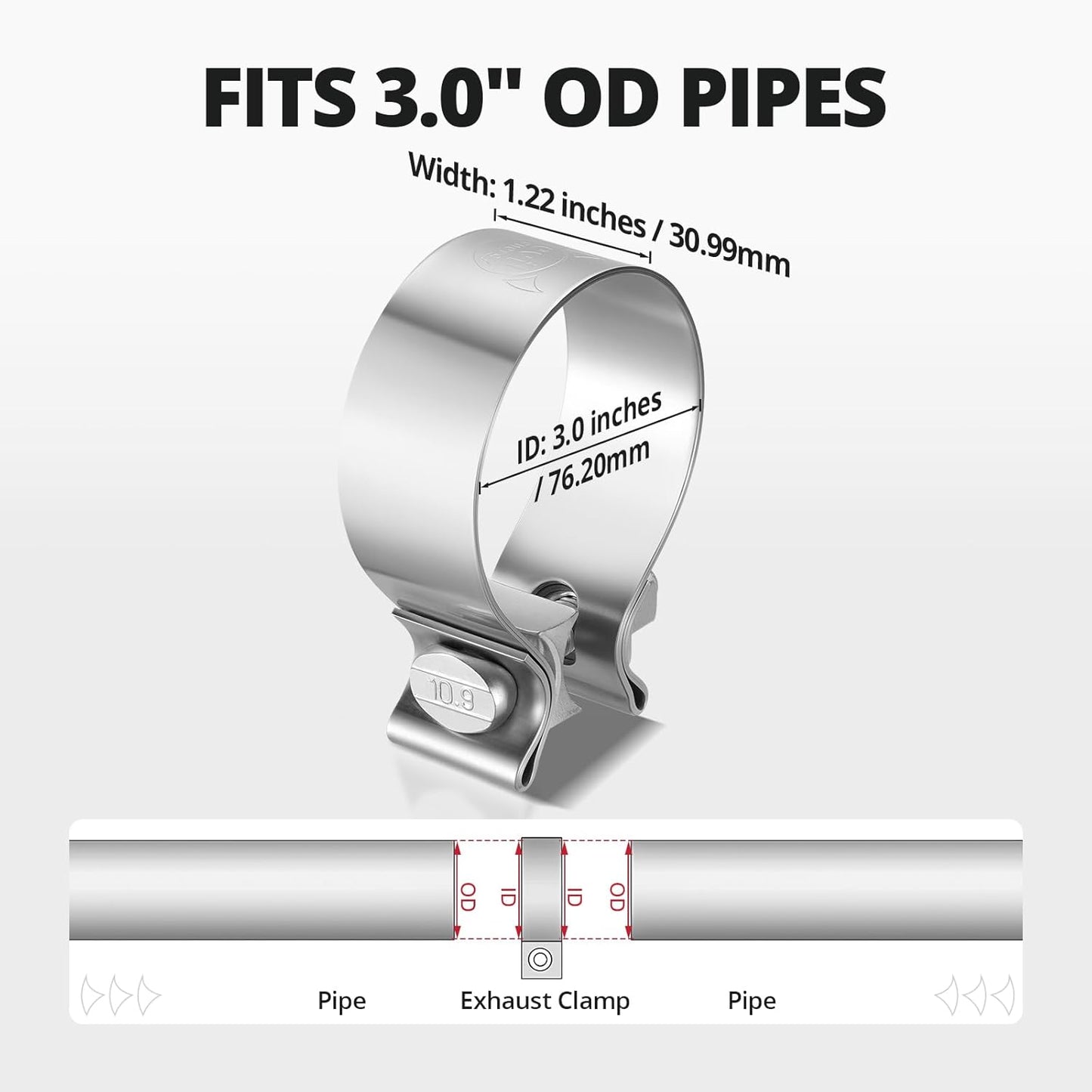 3 inch Exhaust Clamp, 3" Narrow Band Muffler Clamp Stainless Steel for Heavy-duty Exhaust systems, Downpipes, Catback Exhausts, Mufflers,Tailpipes 4 Pack