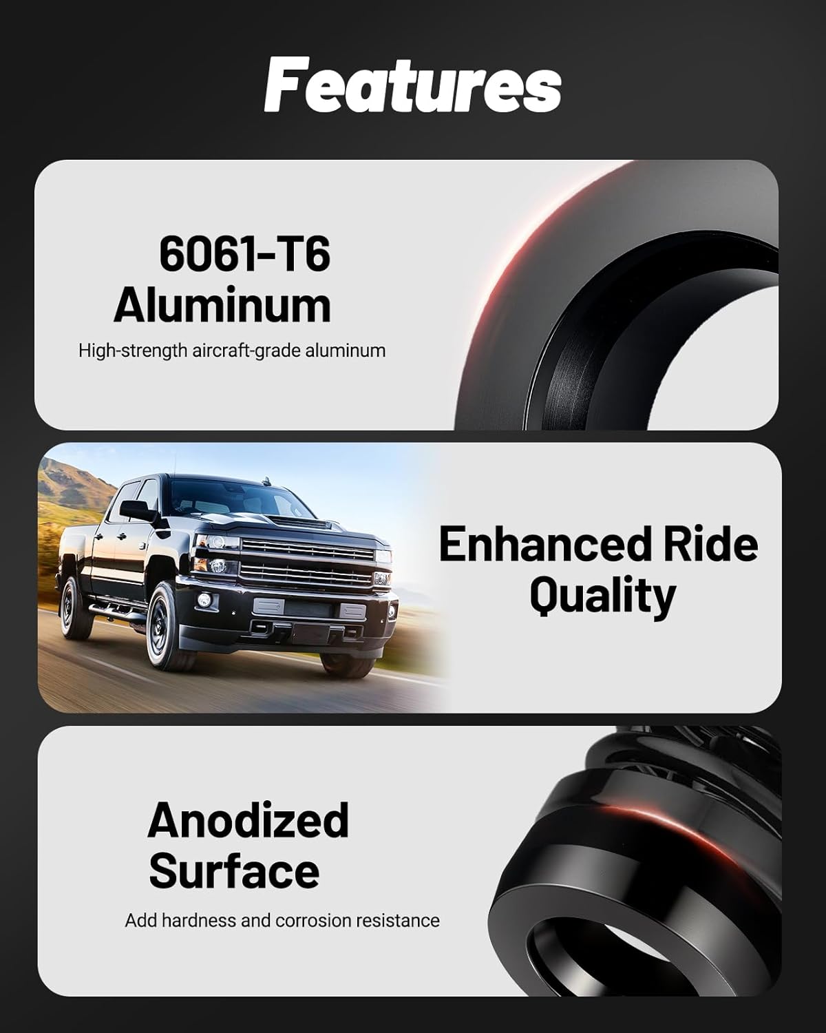 3" Front Leveling Lift Kit Compatible with 1994-2010 Ram 1500 2500 3500 2WD, 2011-2018 Ram 1500, 2011 Ram 2500 3500 2WD, 3 inch Front Suspension Strut Spacers Black