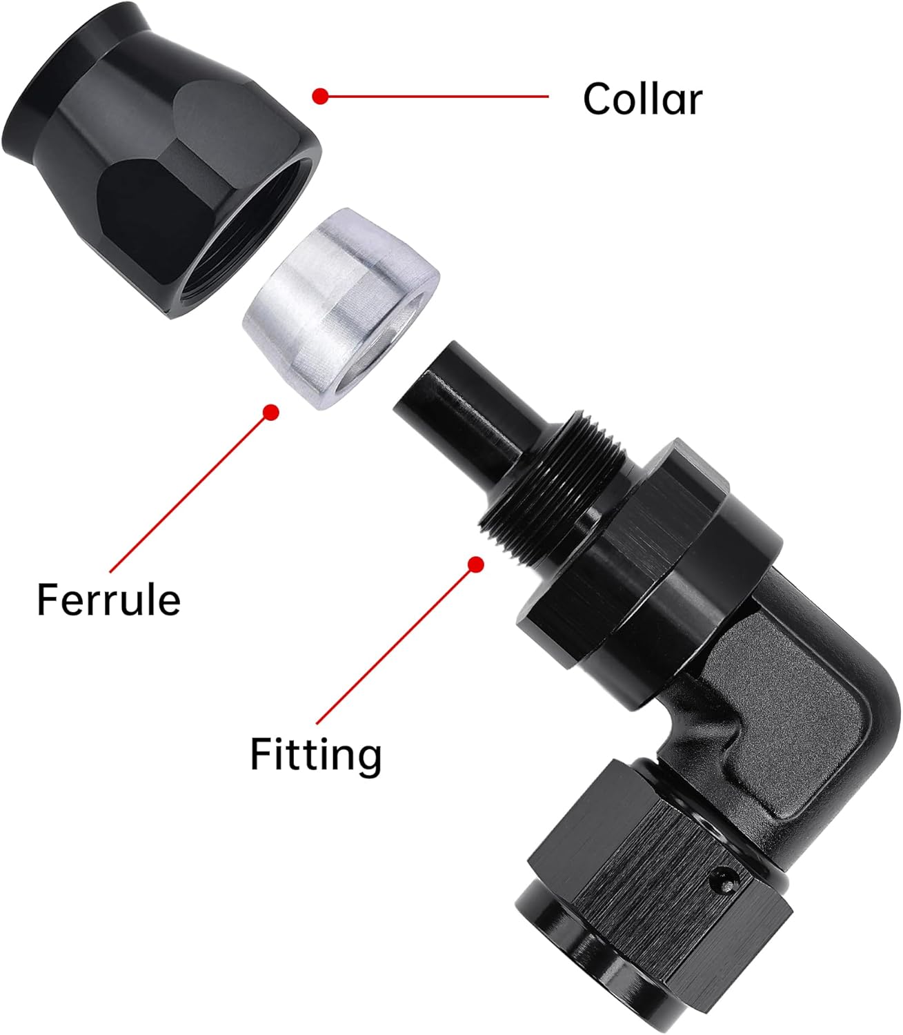 8AN PTFE Hose End Fitting 90 Degree Black Tight Radius Aluminum for Teflon Hose Only