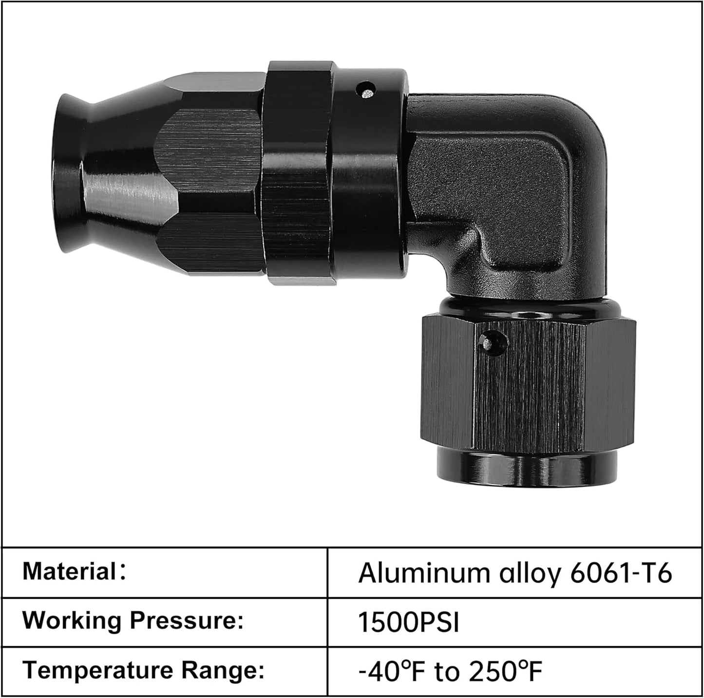 8AN PTFE Hose End Fitting 90 Degree Black Tight Radius Aluminum for Teflon Hose Only