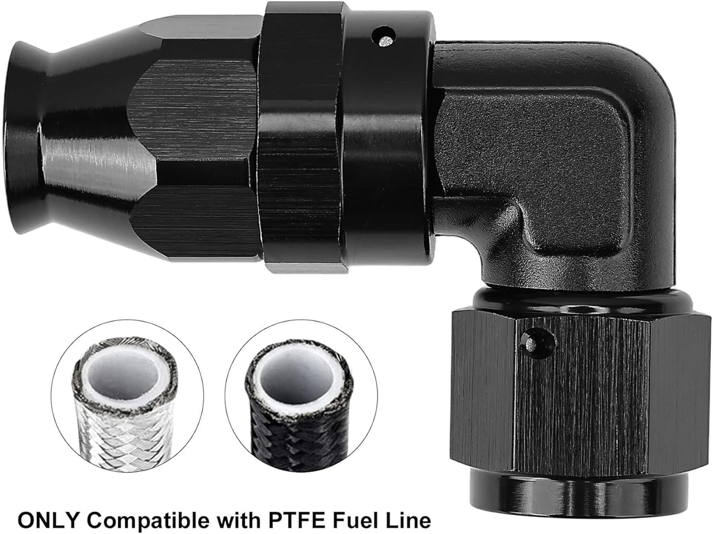 8AN PTFE Hose End Fitting 90 Degree Black Tight Radius Aluminum for Teflon Hose Only