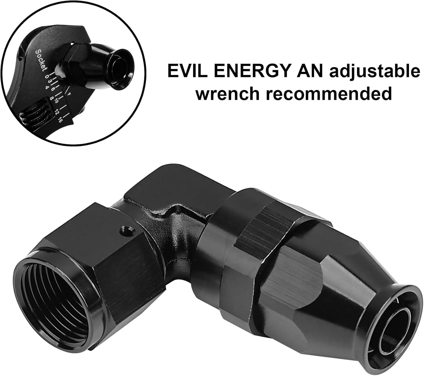 8AN PTFE Hose End Fitting 90 Degree Black Tight Radius Aluminum for Teflon Hose Only