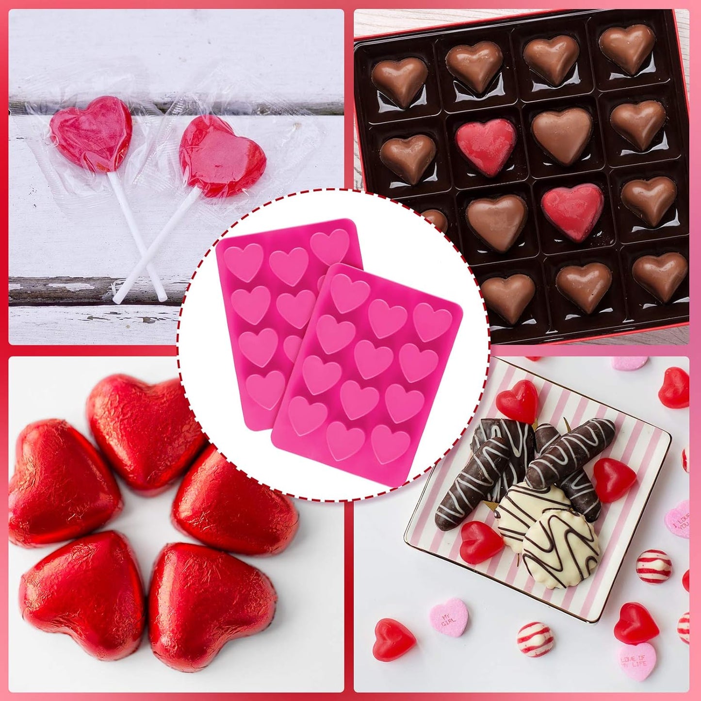 4 Pieces Heart Shaped Silicone Molds Valentine‘s Day Candy Mould Love Chocolate Molds for Valentine Heart Chocolate Candy Ice Cube Soap Cake Decoration