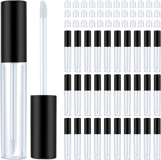 50 Pack 10 ml Empty Lip Gloss Tube Containers Clear Refillable Lip Balm Bottles Plastic Lipstick Tubes with Rubber Inserts Cosmetic Tools for Travel, DIY Makeup, Personal Cosmetic(Black)