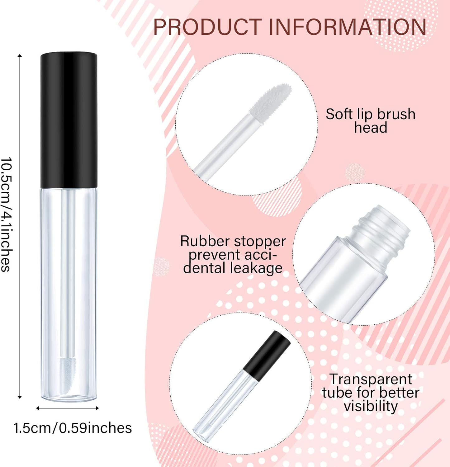 50 Pack 10 ml Empty Lip Gloss Tube Containers Clear Refillable Lip Balm Bottles Plastic Lipstick Tubes with Rubber Inserts Cosmetic Tools for Travel, DIY Makeup, Personal Cosmetic(Black)