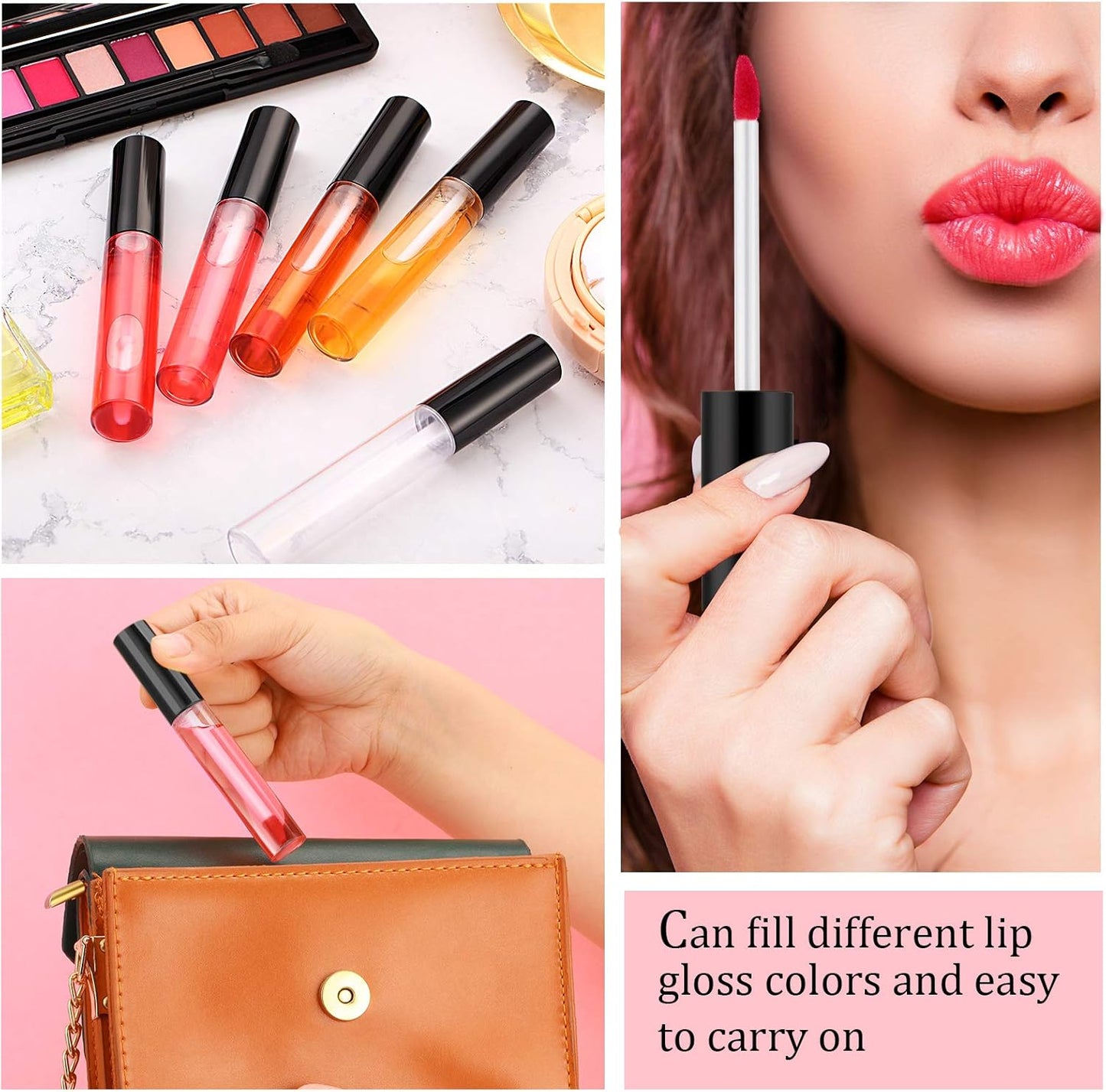 50 Pack 10 ml Empty Lip Gloss Tube Containers Clear Refillable Lip Balm Bottles Plastic Lipstick Tubes with Rubber Inserts Cosmetic Tools for Travel, DIY Makeup, Personal Cosmetic(Black)