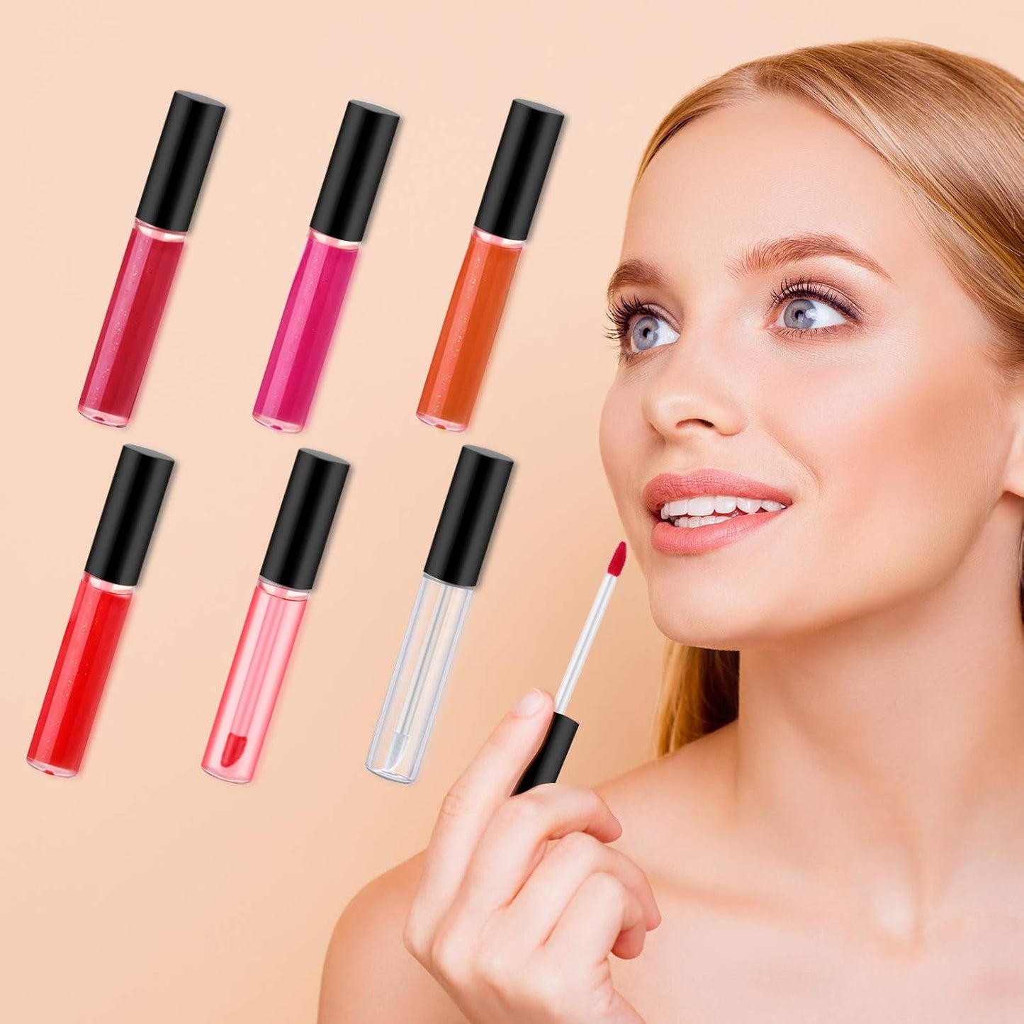 50 Pack 10 ml Empty Lip Gloss Tube Containers Clear Refillable Lip Balm Bottles Plastic Lipstick Tubes with Rubber Inserts Cosmetic Tools for Travel, DIY Makeup, Personal Cosmetic(Black)