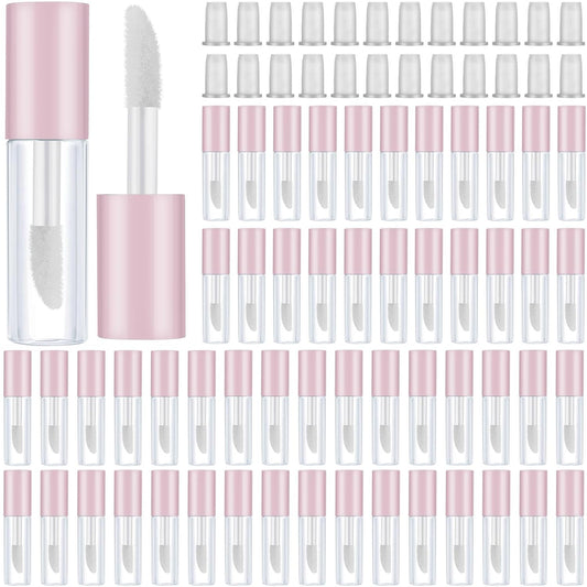 100 Pieces 1.2 ml Clear Mini Lip Gloss Tube Refillable Empty Lip Balm Gloss Containers for DIY Makeup, Pink