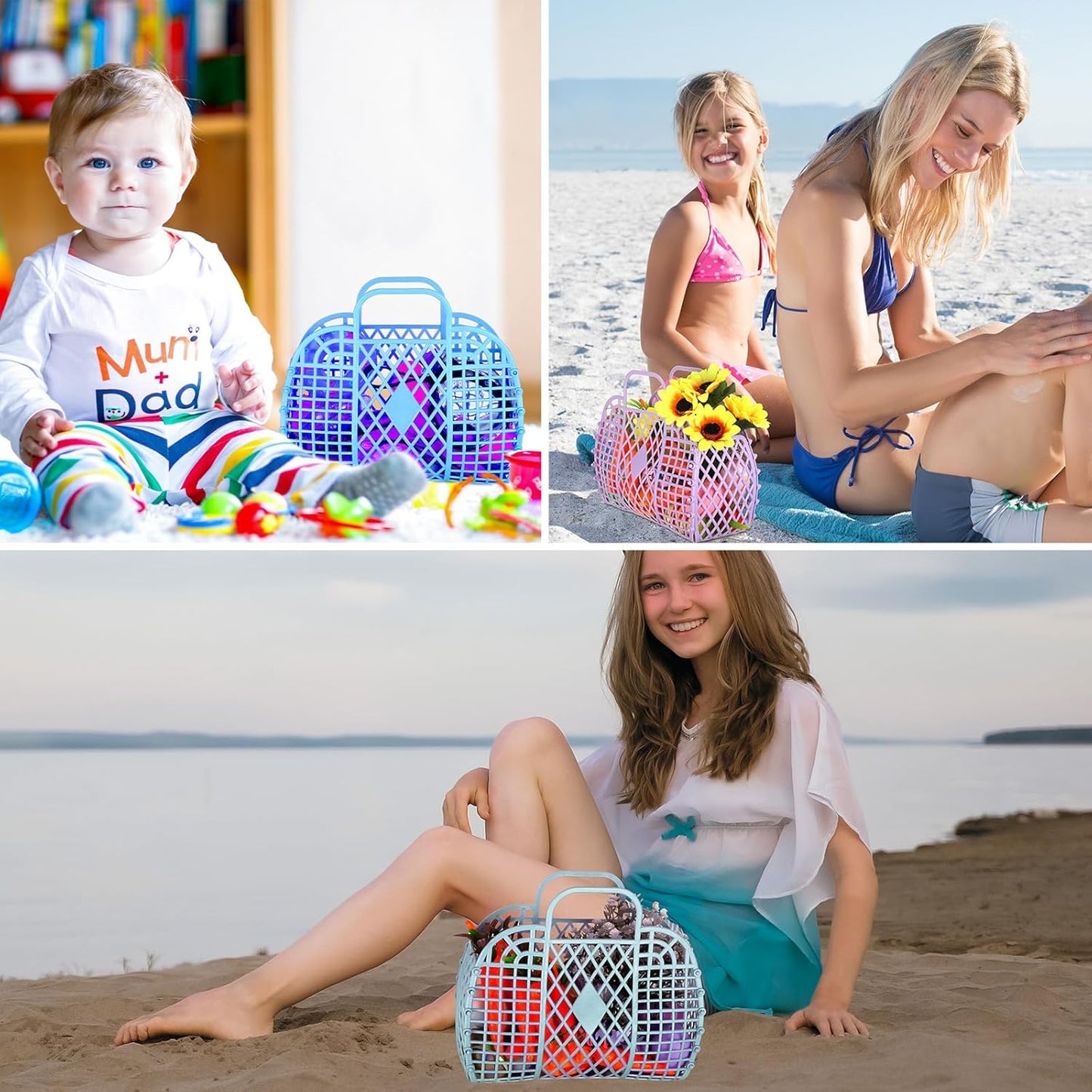 8 Pcs Jelly Bags Bulk Jelly Purse Plastic Basket Party Favor Beach Handbags Easter Egg Basket for Women Girls Kids
