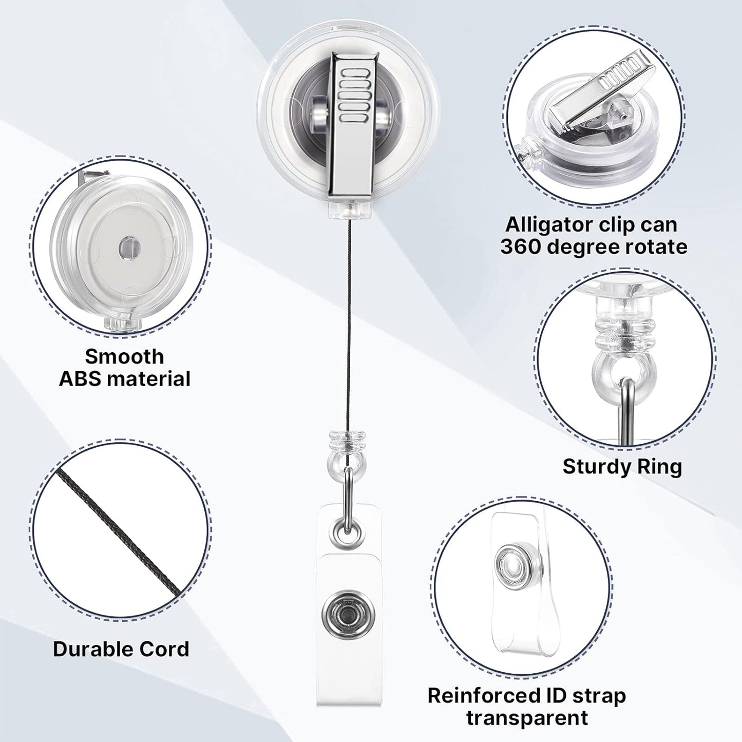 100 Pcs Translucent Retractable Badge Reels Round ID Badge Holders Nursing Name Reels with Swivel Alligator Clip and Vinyl Card Strap for Nurses Volunteer Students Teachers(Translucent Clear)