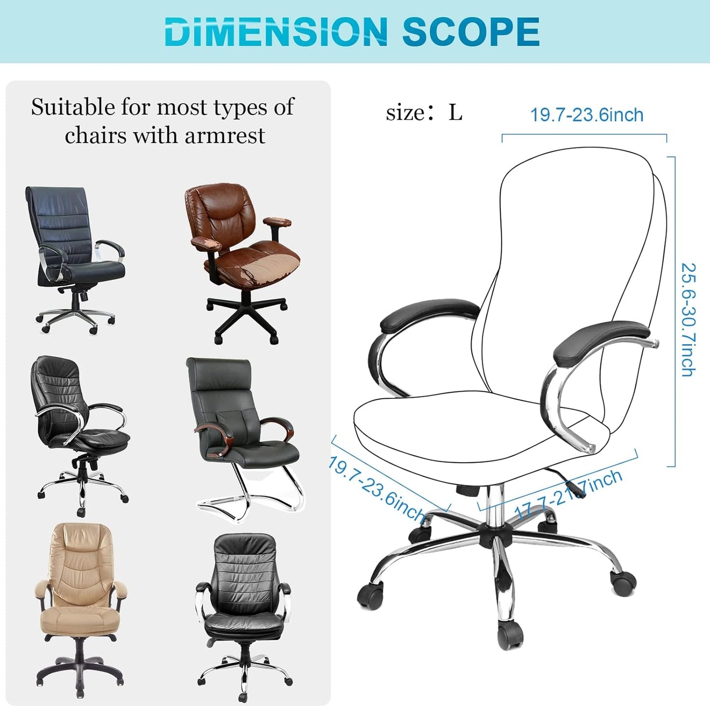 3 Pcs Computer Office Chair Cover Universal Rotating Chair Slipcovers Protector Removable Washable Office Armrest Covers with Zipper for High Back Seat Backrest(L,Waffle,Black)