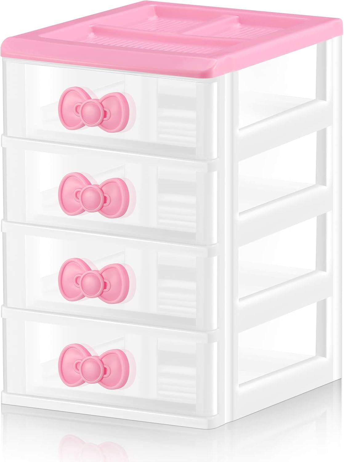 Lovely Receiving Storage Cabinets Kawaii Makeup Organizer with 4 Layers Cute Storage Cabinet Box with Bow Handle Plastic Desktop Storage Box for Home Bedroom Bathroom Women Gifts(Clear)