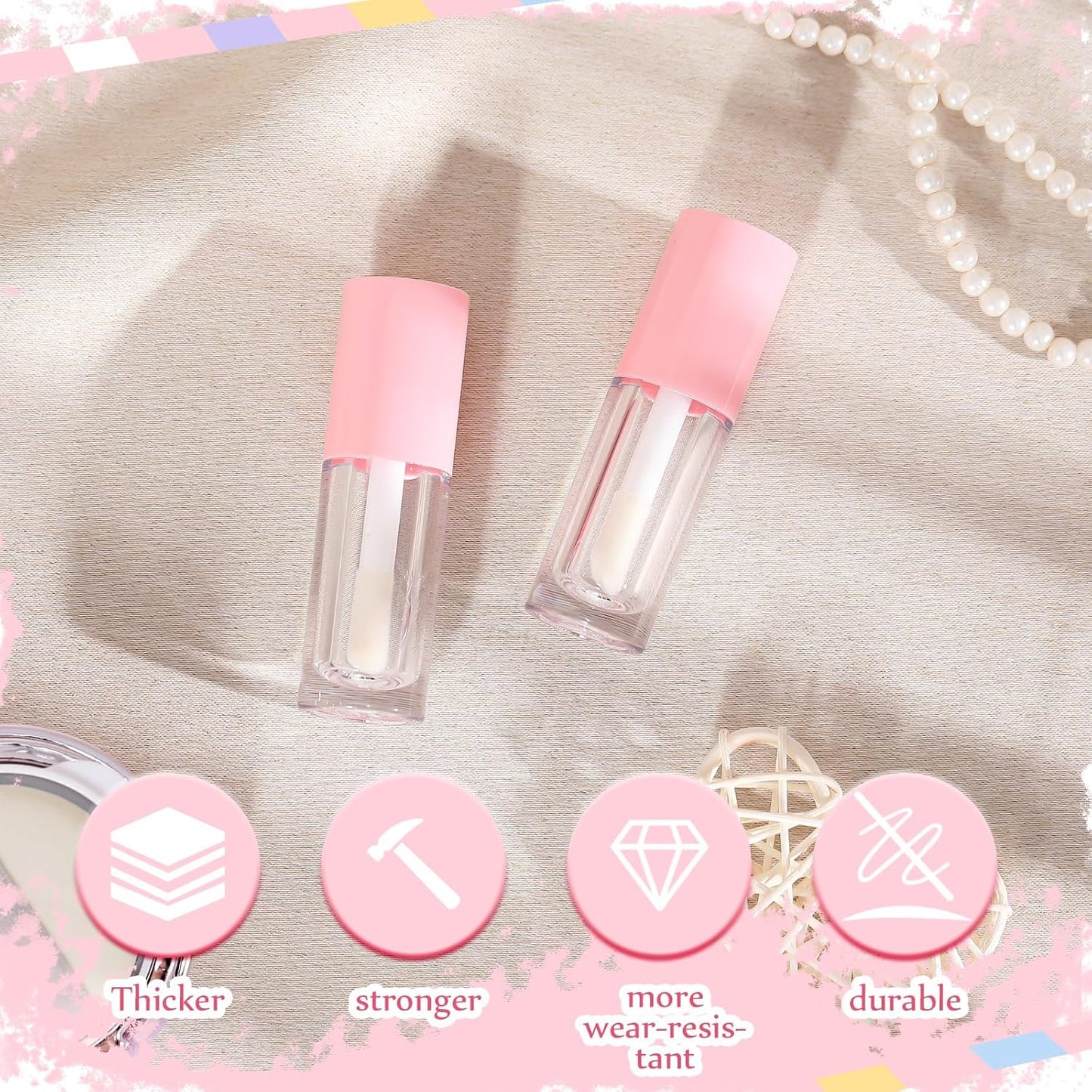 30 Pcs Pink 6ml Empty Lip Gloss Tubes with Wand Bulk Lip Refillable Gloss Containers Cosmetic Bottles with Rubber Stoppers for Lipstick Eyelash Growth Liquid DIY Makeup Kit
