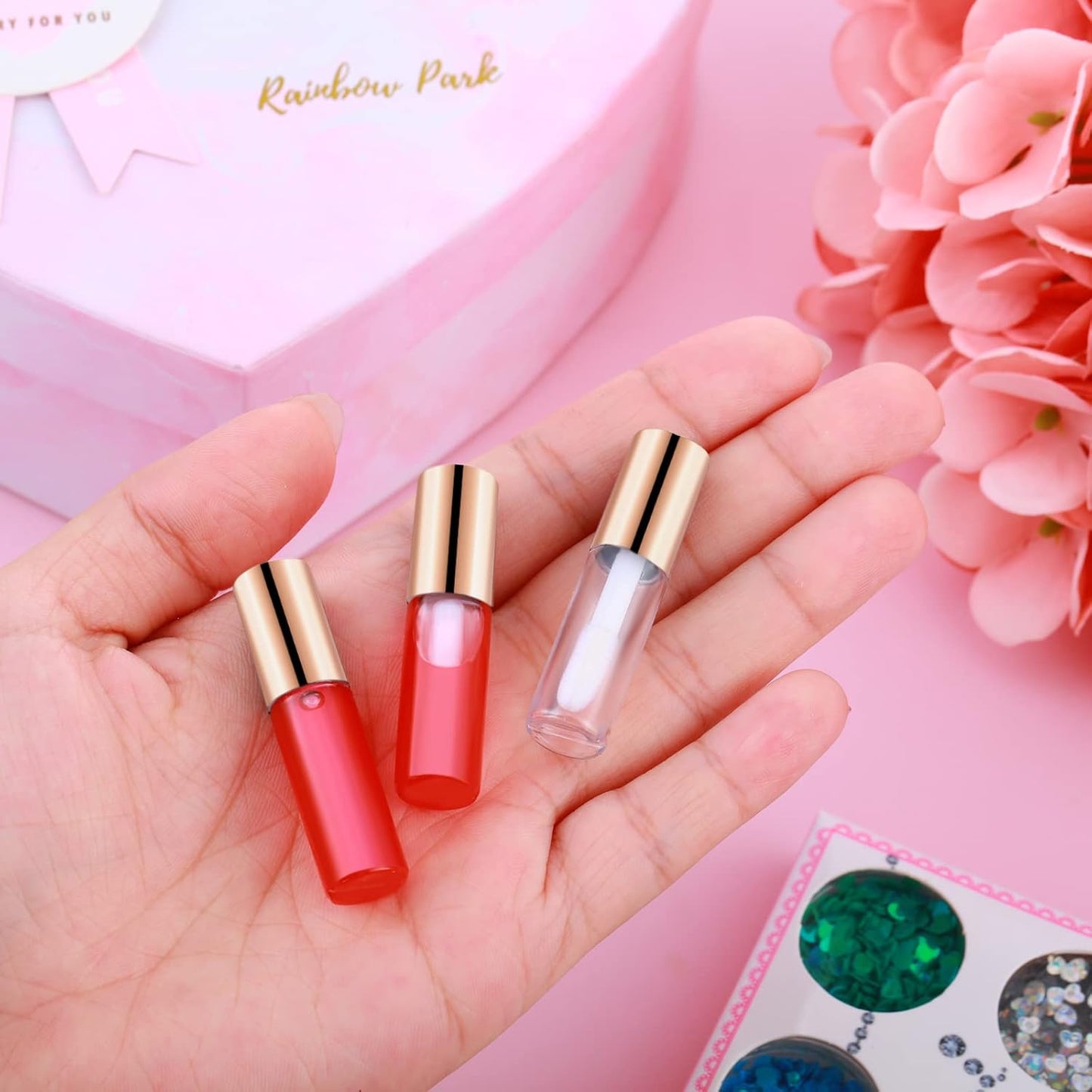 100 Pieces Clear Mini Lip Gloss Tube Refillable Empty Lip Balm Gloss Containers Bottles Transparent Mini Lipstick Containers for Women DIY Makeup(Rose Gold,1.2ml)