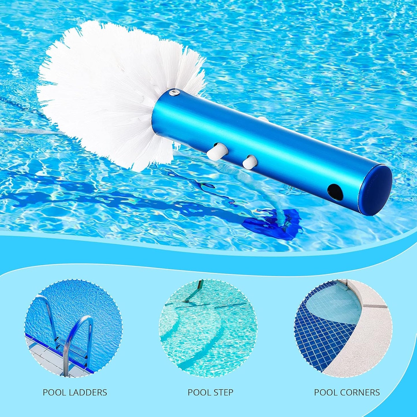 Corner and Step Pool Round Brush, Pool Step and Corner Brush, 180 Degree Rotation Handle Scrub Brush for Inground and Ground Swimming Pool, Spa, Hot Tub, Standard Poles Connection (1 Piece)