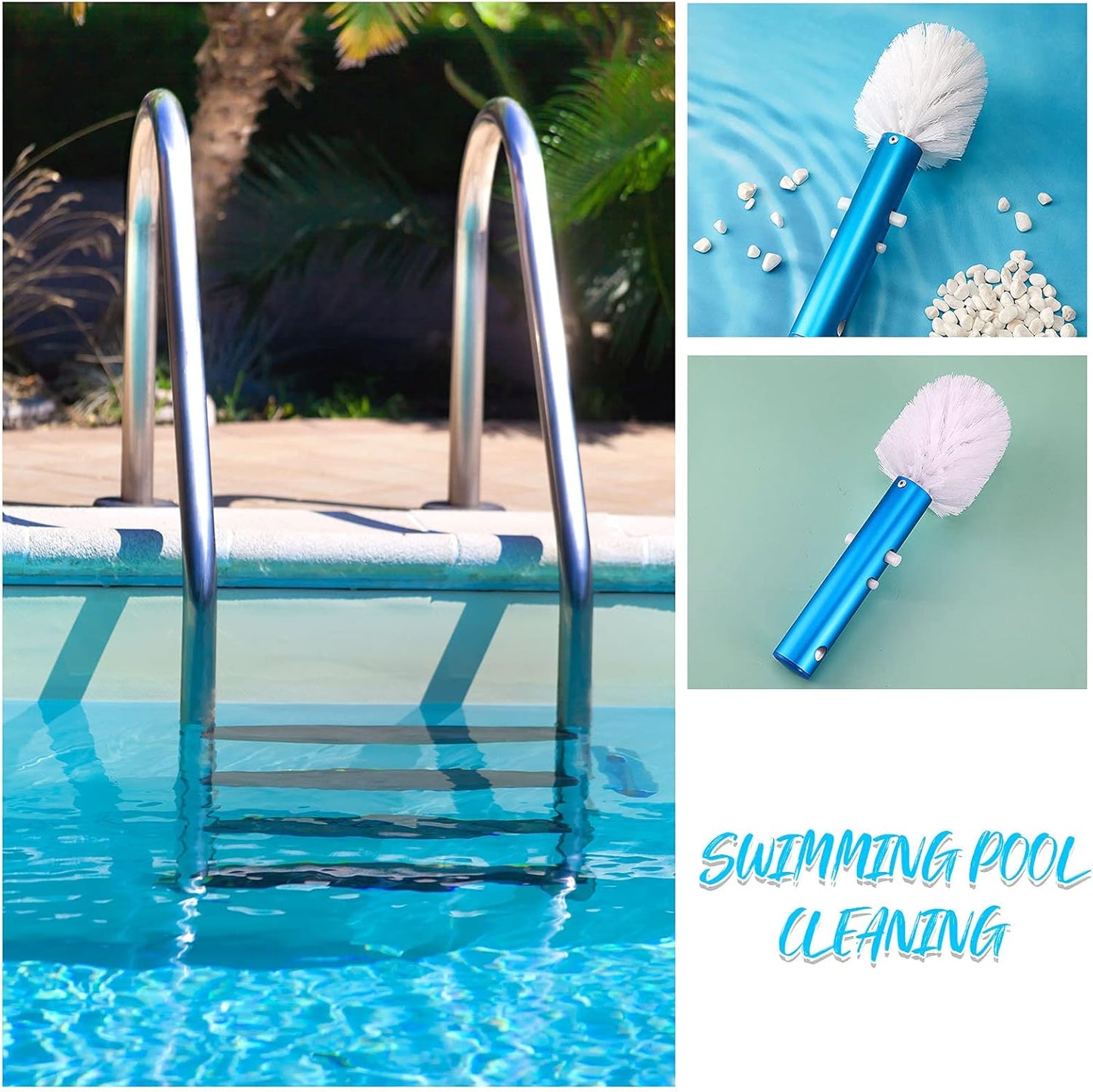 Corner and Step Pool Round Brush, Pool Step and Corner Brush, 180 Degree Rotation Handle Scrub Brush for Inground and Ground Swimming Pool, Spa, Hot Tub, Standard Poles Connection (1 Piece)