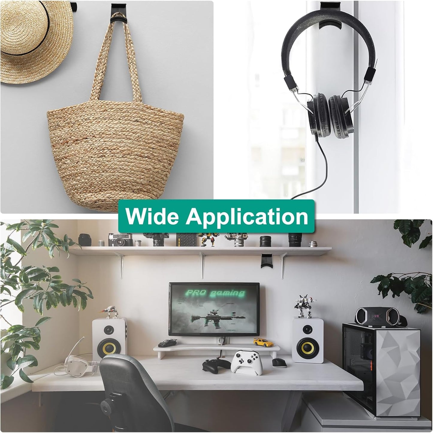 Headphone Stand, 4 Pcs ABS Headset Holder Adhesive Headphone Holder Hook Mount Headphone Hanger Hook Under Desk for Gaming Headphones Earphones Cables, Blue(Hanging)