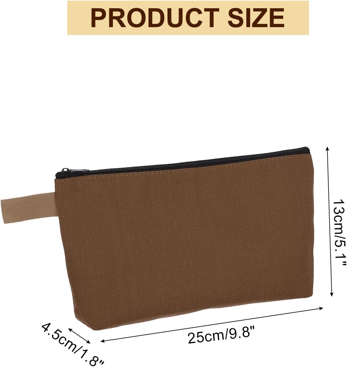 Canvas Makeup Bags, 30 Pcs Travel Cosmetic Bags Bulk, Multipurpose Plain Toiletry Zipper Pouches Blank DIY Craft Bags Pencil Bag for Women Teens, Brown