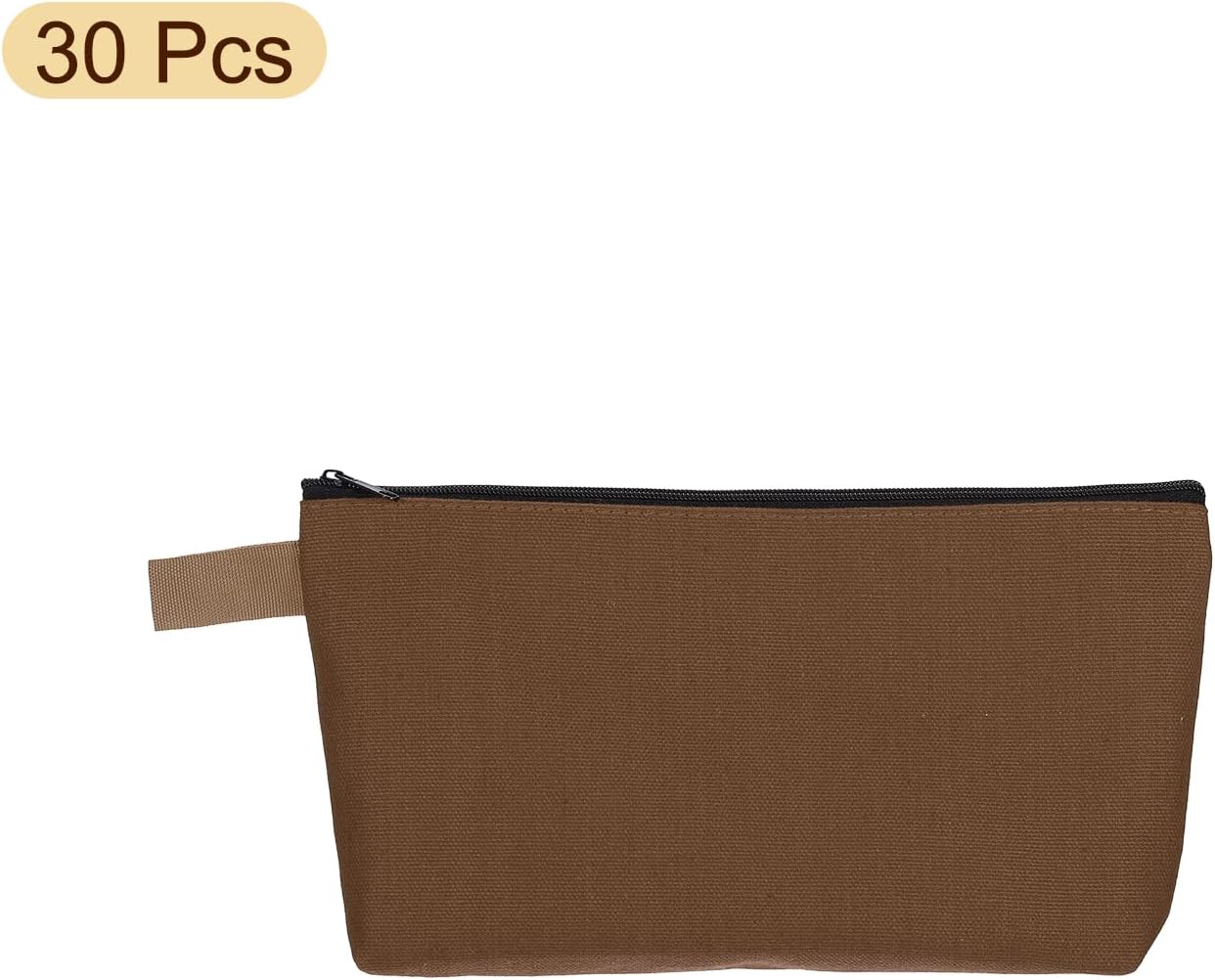 Canvas Makeup Bags, 30 Pcs Travel Cosmetic Bags Bulk, Multipurpose Plain Toiletry Zipper Pouches Blank DIY Craft Bags Pencil Bag for Women Teens, Brown