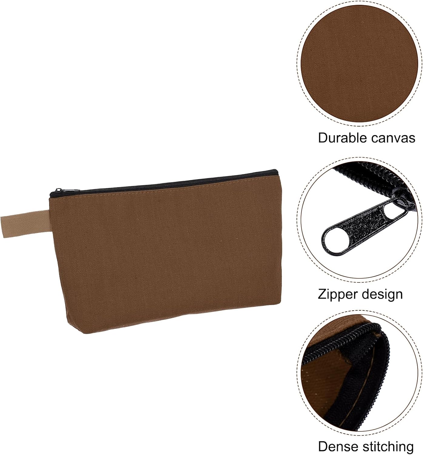 Canvas Makeup Bags, 30 Pcs Travel Cosmetic Bags Bulk, Multipurpose Plain Toiletry Zipper Pouches Blank DIY Craft Bags Pencil Bag for Women Teens, Brown