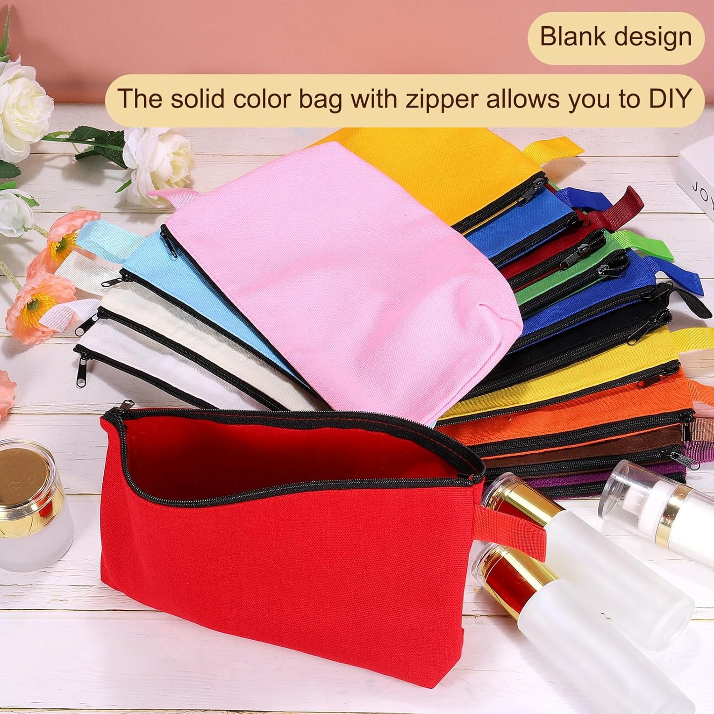 Canvas Makeup Bags, 30 Pcs Travel Cosmetic Bags Bulk, Multipurpose Plain Toiletry Zipper Pouches Blank DIY Craft Bags Pencil Bag for Women Teens, Brown