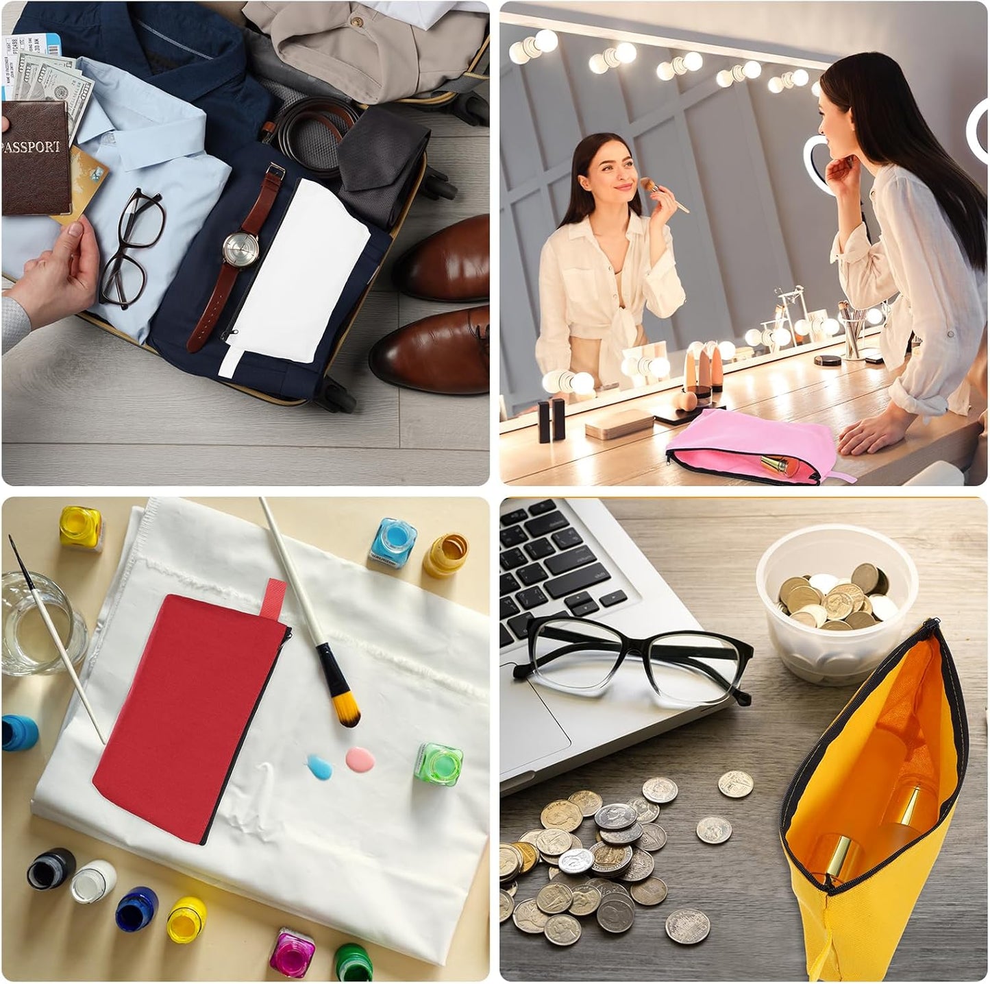 Canvas Makeup Bags, 30 Pcs Travel Cosmetic Bags Bulk, Multipurpose Plain Toiletry Zipper Pouches Blank DIY Craft Bags Pencil Bag for Women Teens, Brown