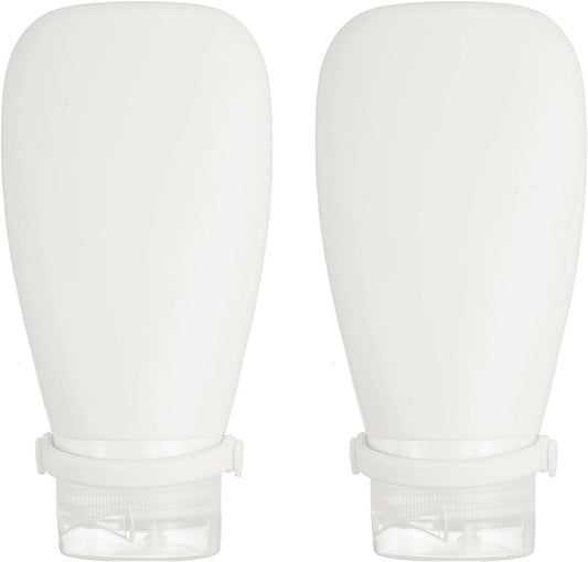 2 Pcs Silicone Squeeze Bottle, 3 oz Refillable Silicone Travel Bottles Leak Proof Mini Size Containers for Toiletries Lotion Shampoo Conditioner, White