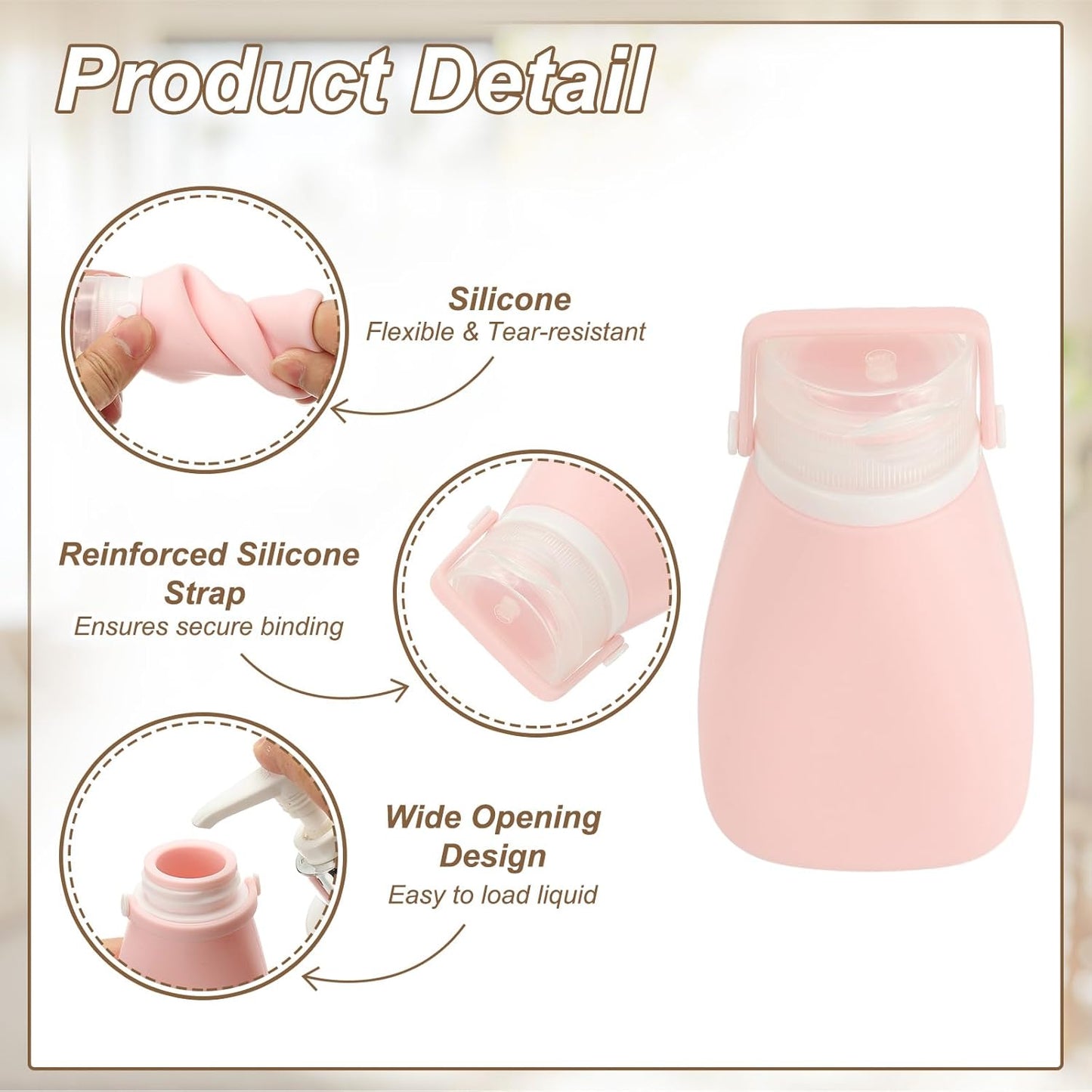2 Pcs Silicone Squeeze Bottle, 3 oz Refillable Silicone Travel Bottles Leak Proof Mini Size Containers for Toiletries Lotion Shampoo Conditioner, White