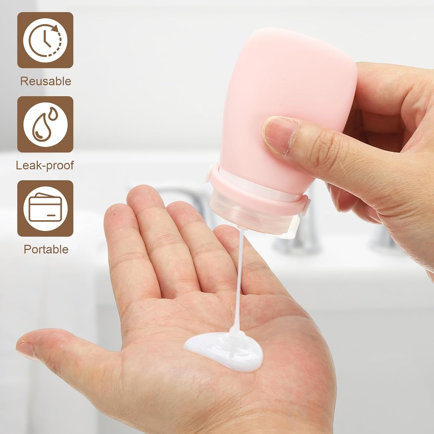 2 Pcs Silicone Squeeze Bottle, 3 oz Refillable Silicone Travel Bottles Leak Proof Mini Size Containers for Toiletries Lotion Shampoo Conditioner, White