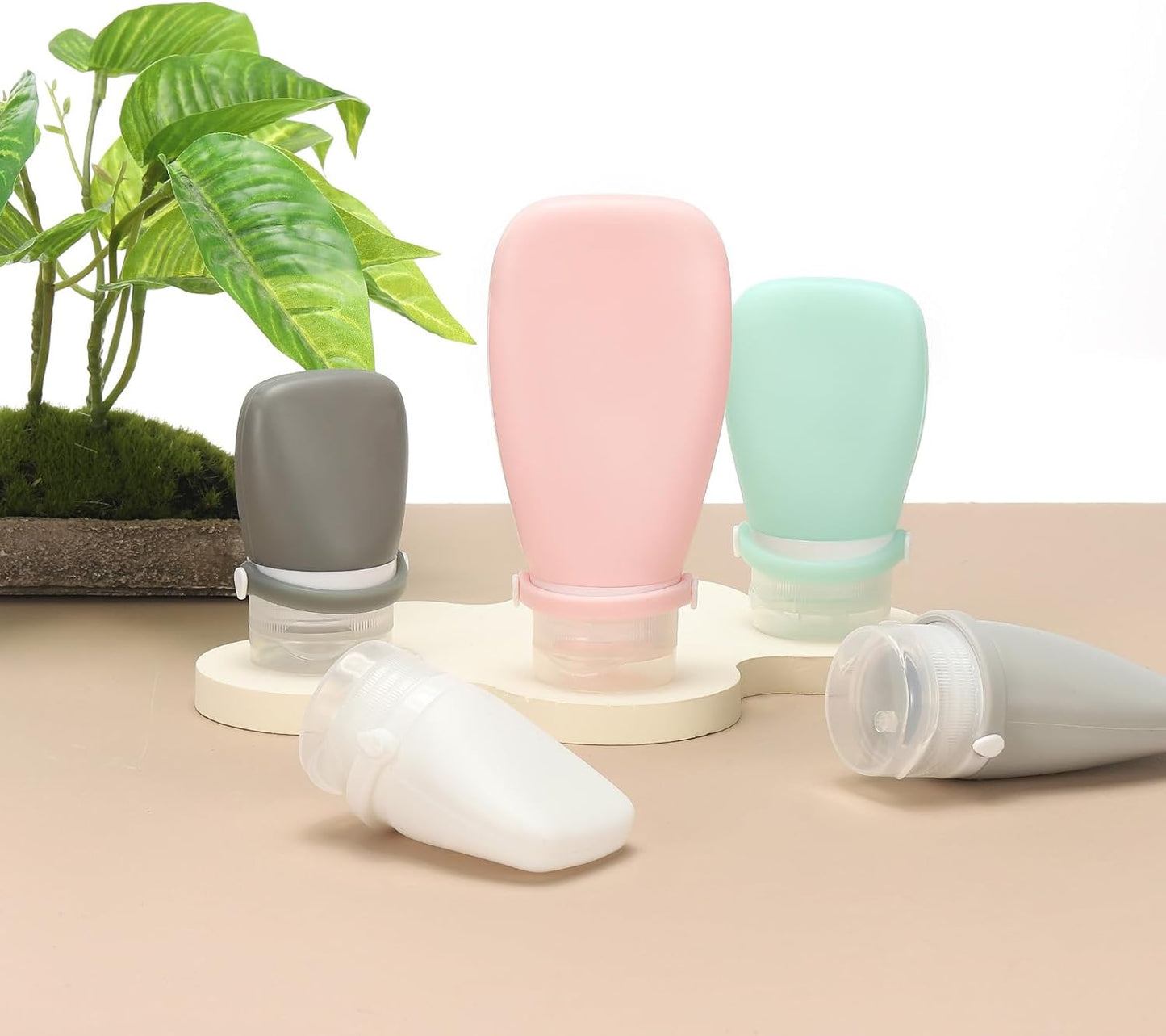 2 Pcs Silicone Squeeze Bottle, 3 oz Refillable Silicone Travel Bottles Leak Proof Mini Size Containers for Toiletries Lotion Shampoo Conditioner, White