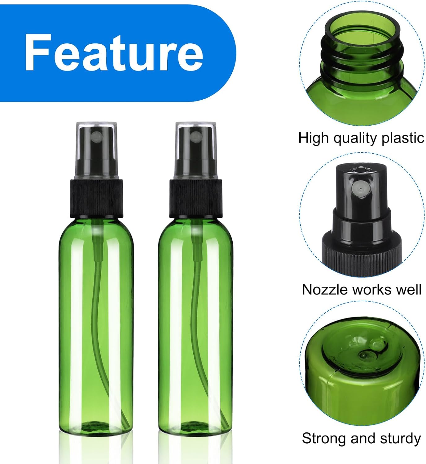 100Pack Spray Bottles, 2Oz/60ML Reusable Clear Empty Mist Plastic Mini Travel Bottle Set,Small Refillable Liquid Containers for Household Use, Essential Oil, Cleaning (Green Black)