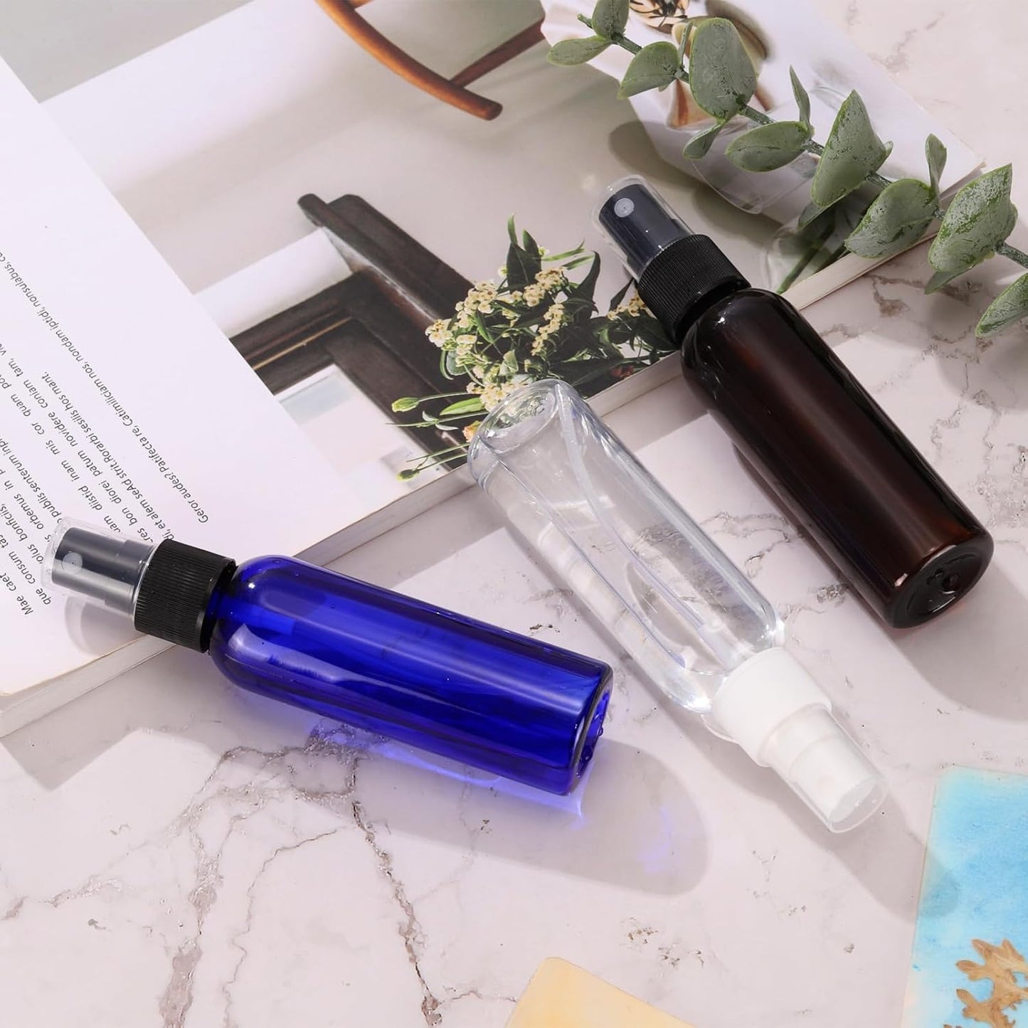 100Pack Spray Bottles, 2Oz/60ML Reusable Clear Empty Mist Plastic Mini Travel Bottle Set,Small Refillable Liquid Containers for Household Use, Essential Oil, Cleaning (Green Black)