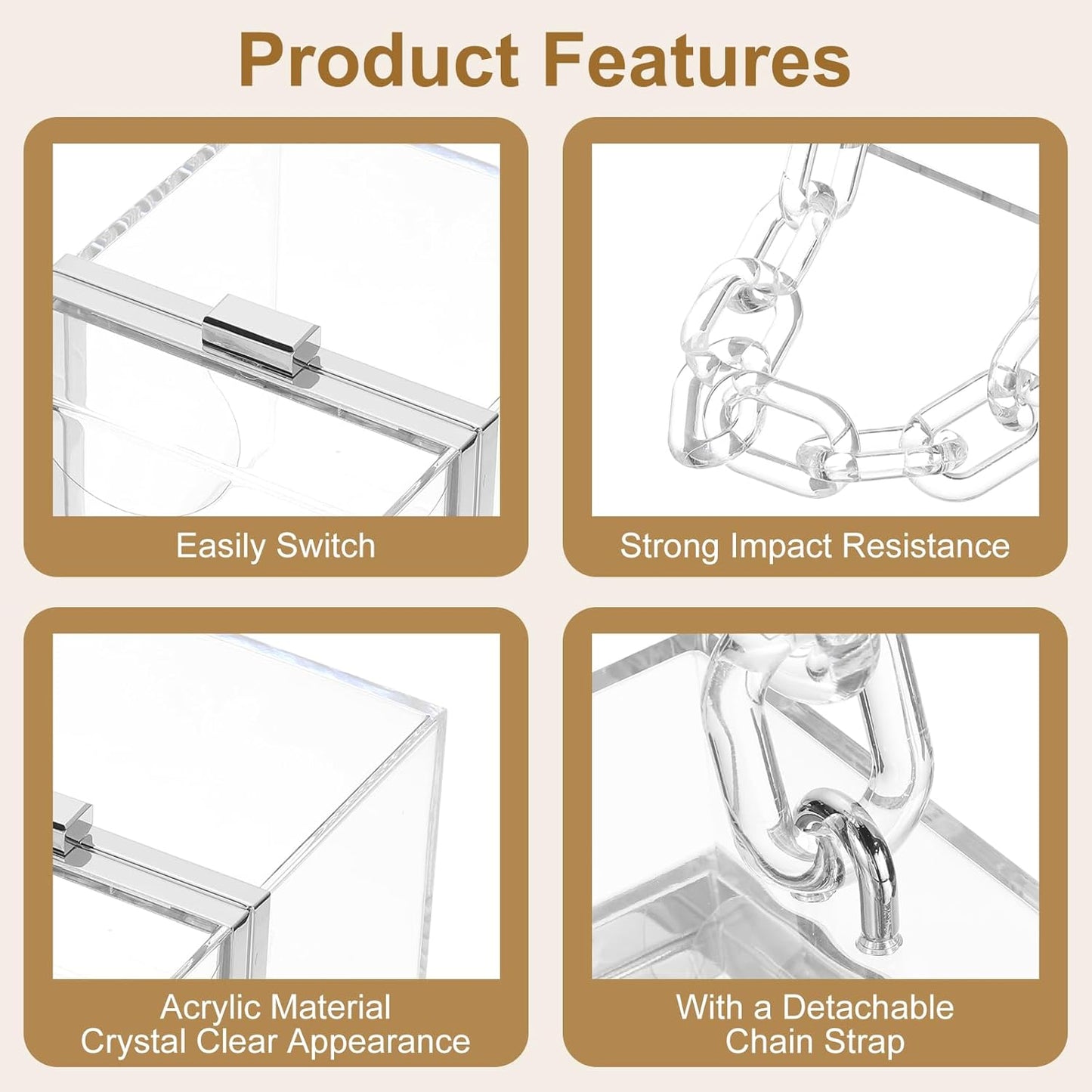 Women Acrylic Clear Clutch Purses Square Evening Handbag Box Purse for Wedding Prom Party, Transparent/Silver