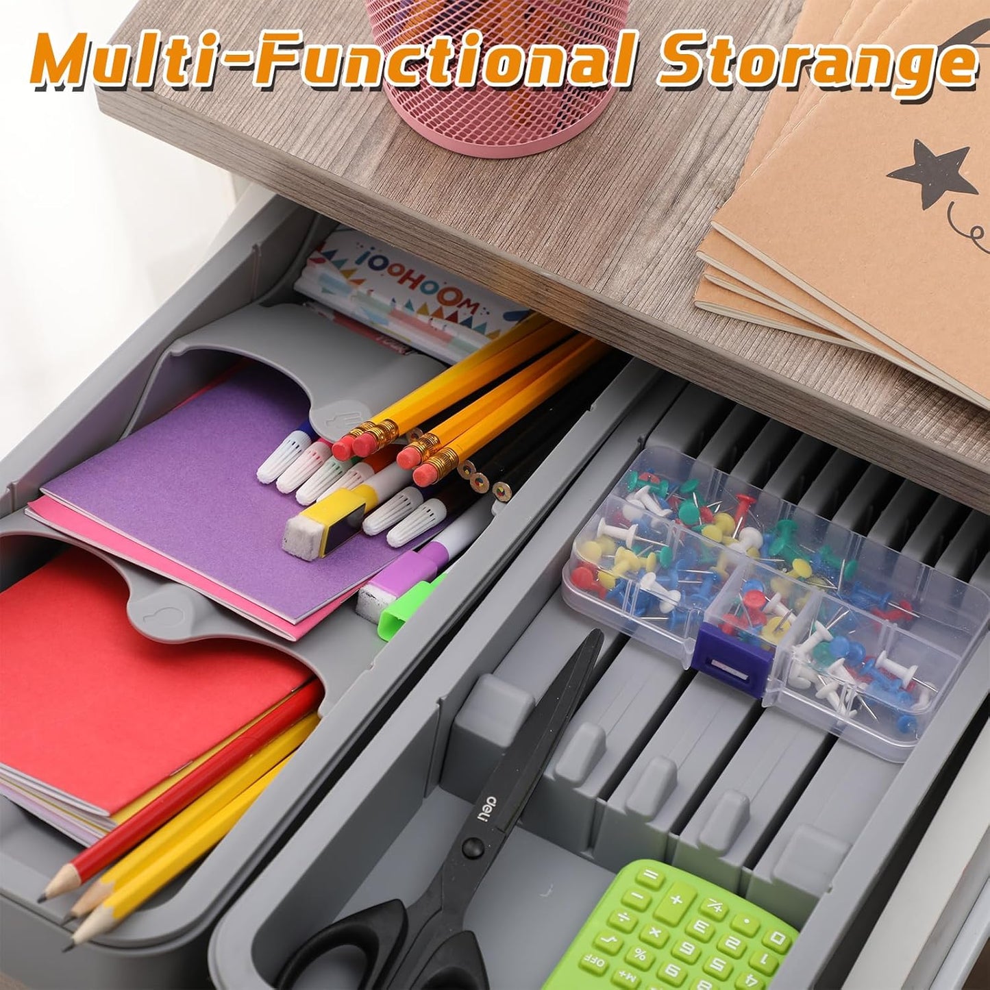 2 Pcs Knife & Silverware Drawer Organizer Holds 9 Knives with Flatware Tray Drawer Store Compact Utensil Organizer For Kitchen Silverware