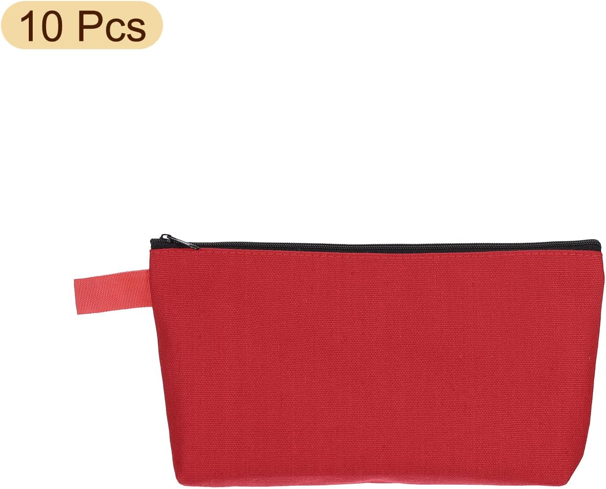 Canvas Makeup Bags, 10 Pcs Travel Cosmetic Bags Bulk, Multipurpose Plain Toiletry Zipper Pouches Blank DIY Craft Bags Pencil Bag for Women Teens, Red