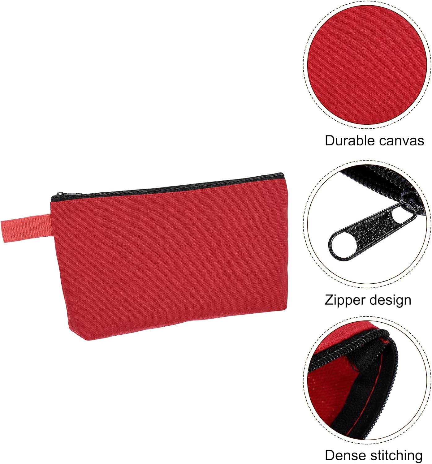 Canvas Makeup Bags, 10 Pcs Travel Cosmetic Bags Bulk, Multipurpose Plain Toiletry Zipper Pouches Blank DIY Craft Bags Pencil Bag for Women Teens, Red